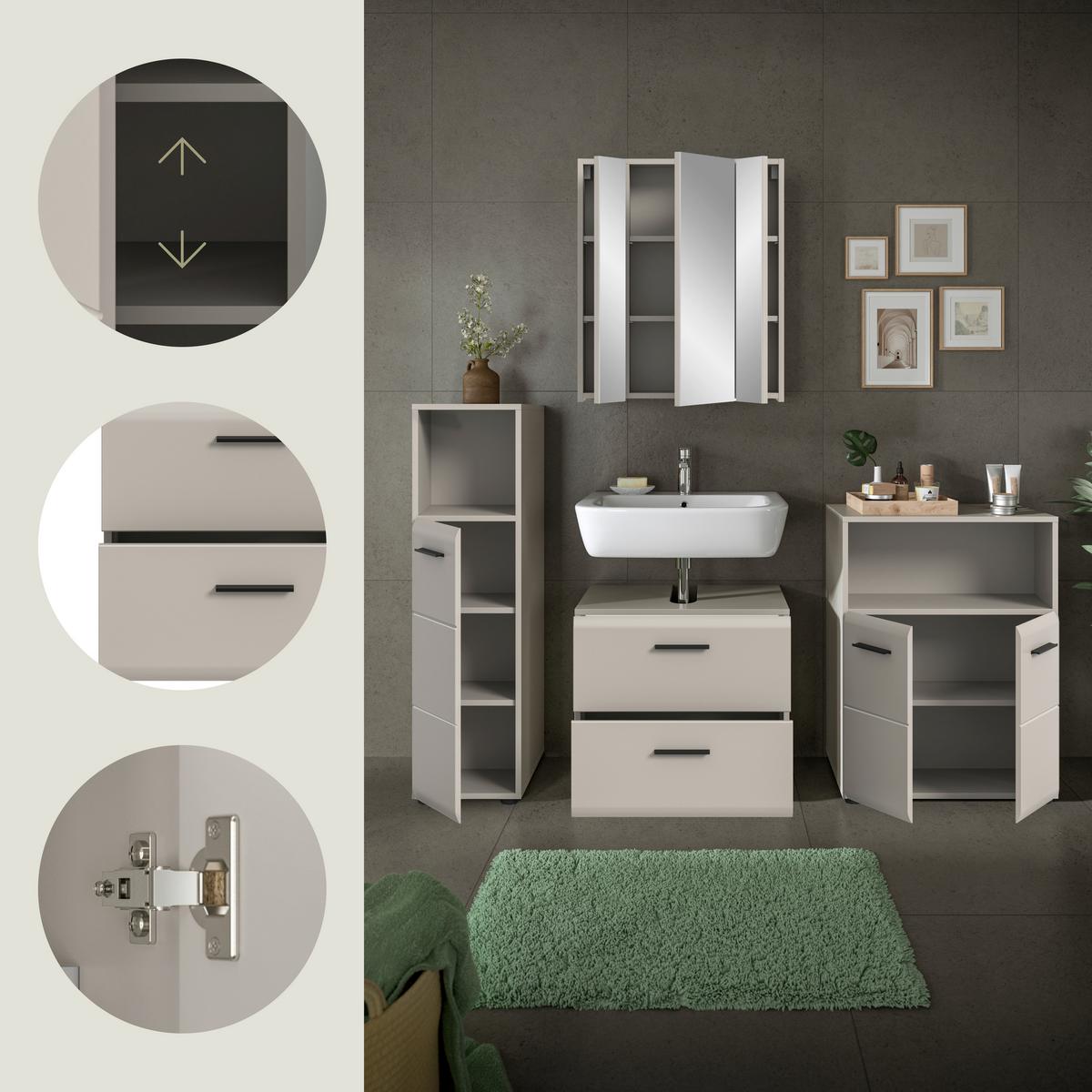 Badezimmer Ice Kaschmir B: 150cm - Kaschmir/Schwarz, Trend, Glas/Holzwerkstoff (150cm) - MID.YOU