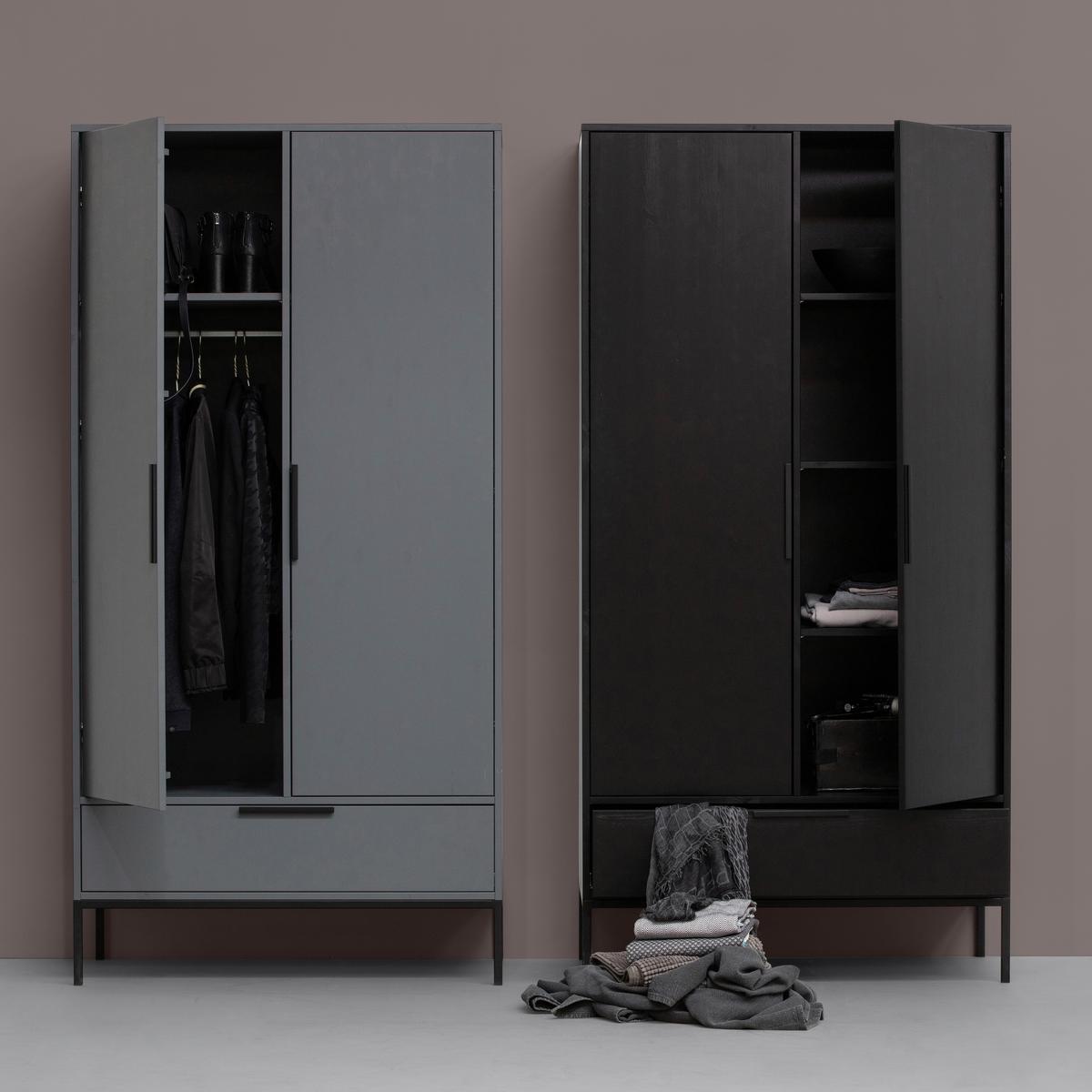 DREHTÜRENSCHRANK Adam Schwarz B: 100cm - Schwarz, Basics, Holz (100/200/53cm) - MID.YOU