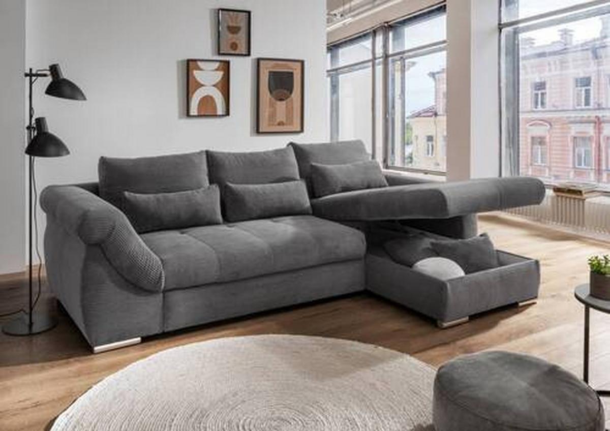 Ecksofa Federico Grau S: 302/188 cm - Chromfarben/Grau, MODERN, Holz/Textil (302/188cm) - MID.YOU