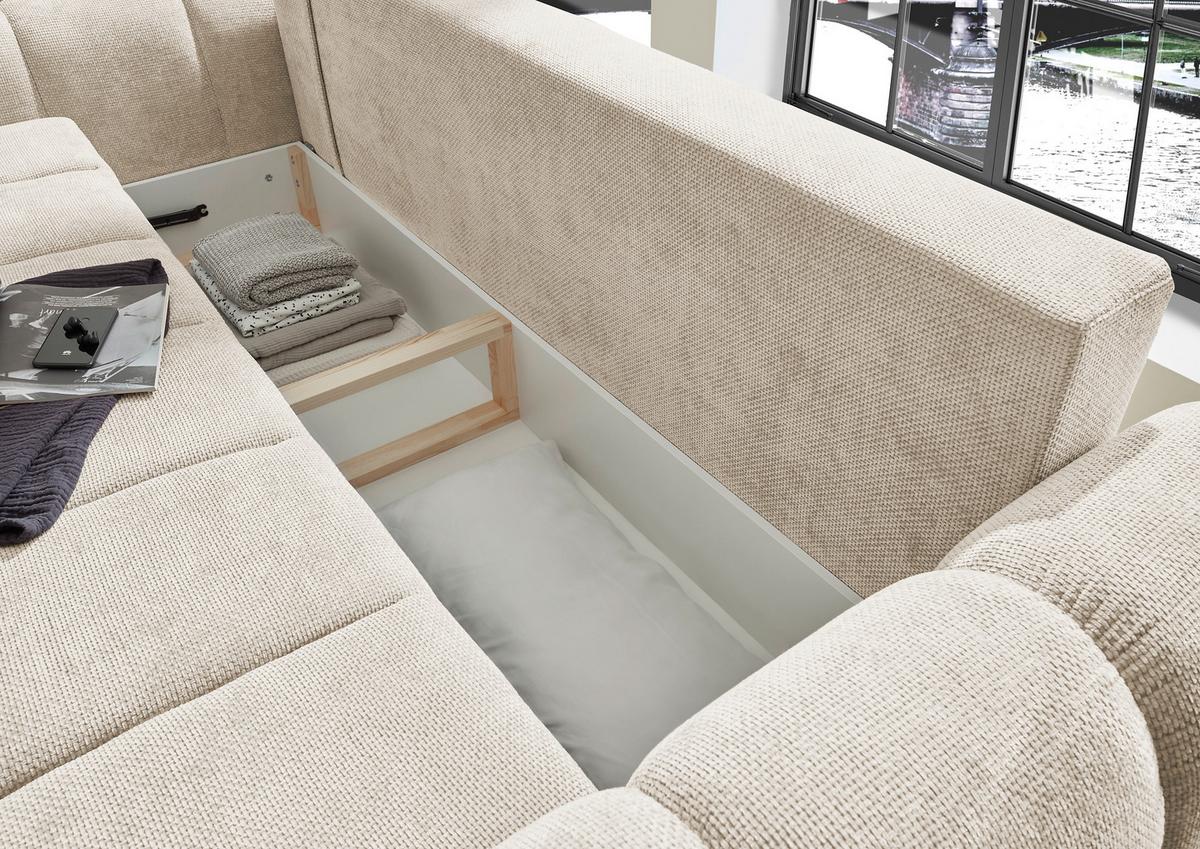 Schlafsofa Bubble Beige B: 256 Cm - Beige/Schwarz, Design, Textil (256/76/112cm) - MID.YOU