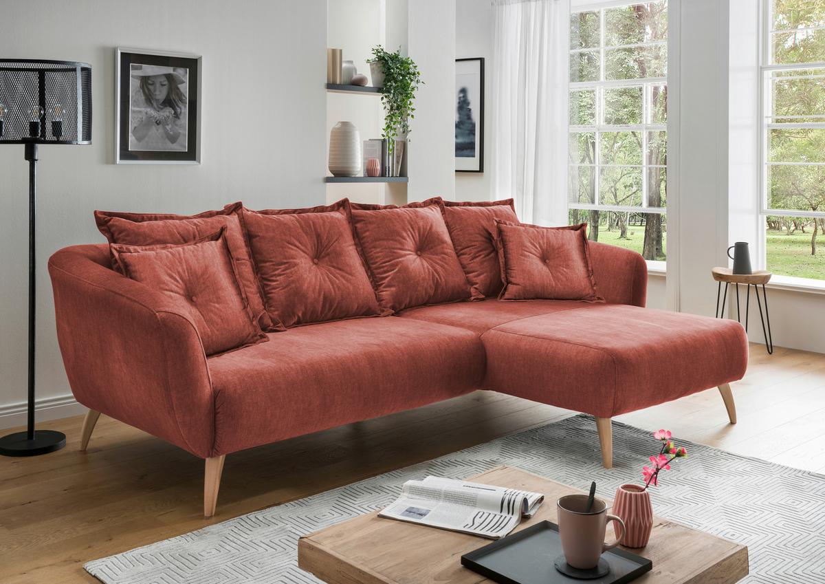 Ecksofa Baggio Koralle S: 277/162 cm - Koralle/Buchefarben, MODERN, Holz/Textil (277/162cm) - Livetastic