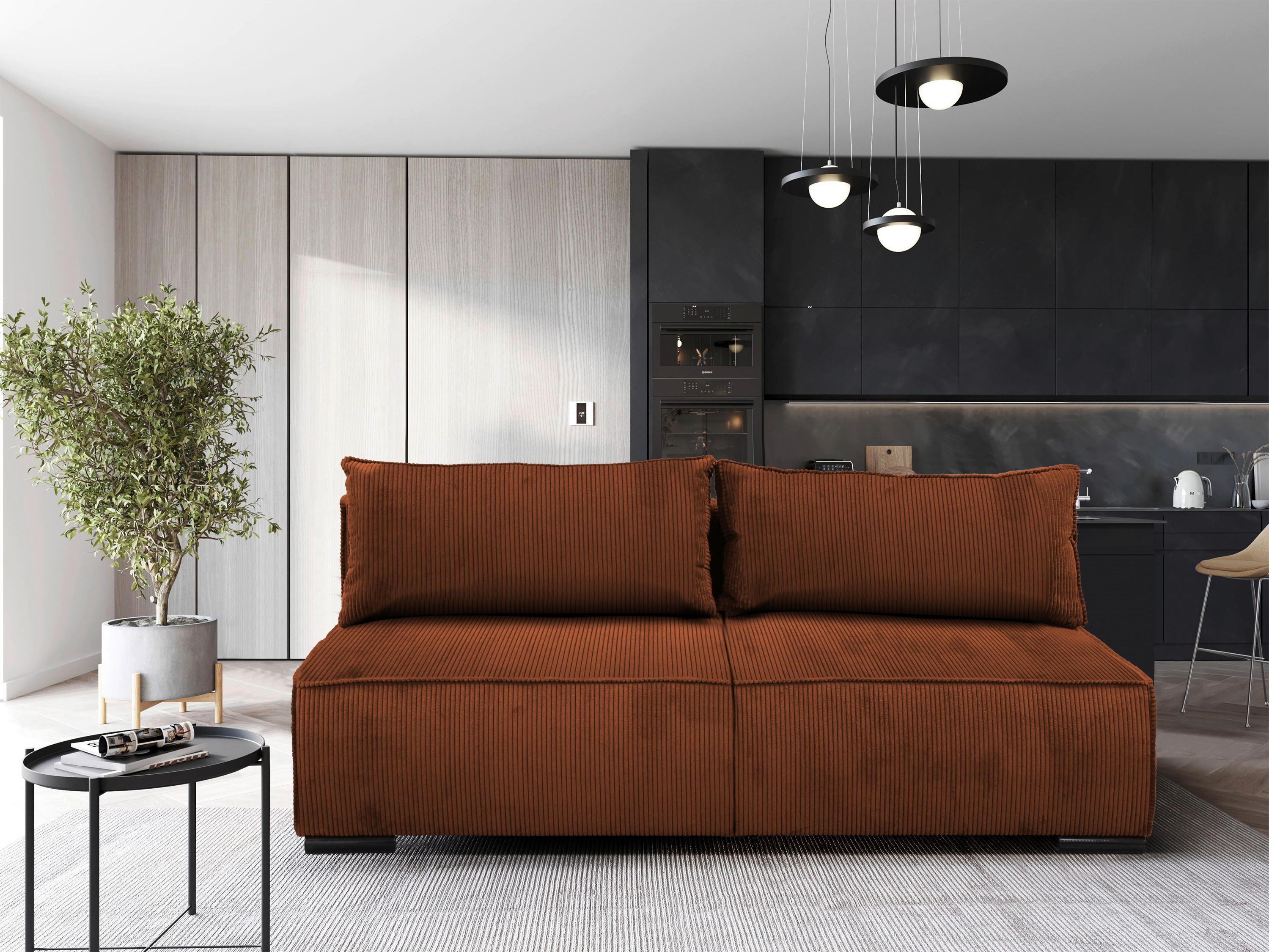 Schlafsofa Flow Rostfarben B: 202 cm - Rostfarben/Schwarz, Design, Textil (202/90/99cm) - MID.YOU