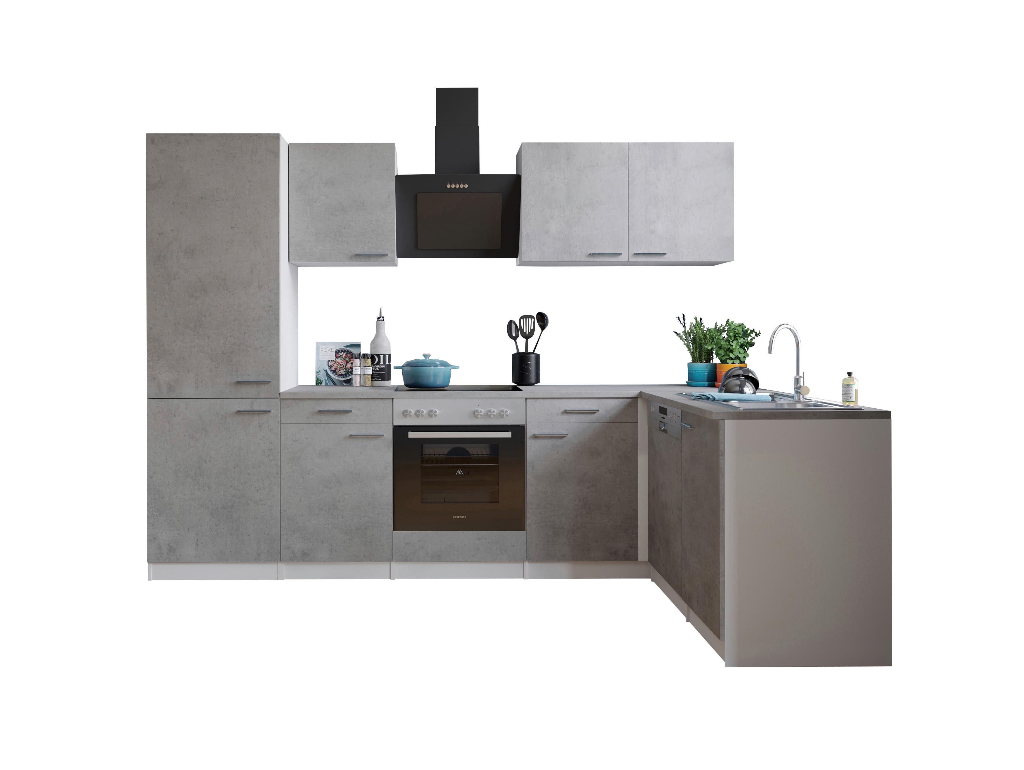 Eckküche Malia 280x172 cm Grau, mit Geräte - Weiß/Grau, Basics, Holzwerkstoff (280/172cm) - Respekta