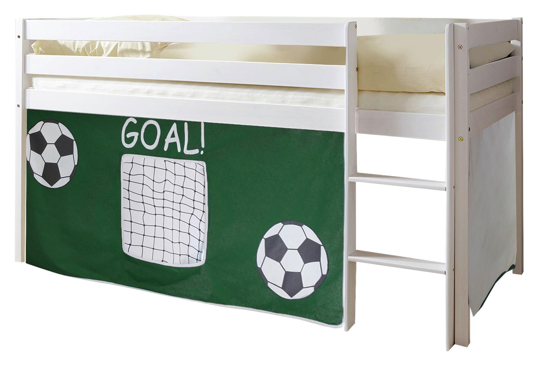 Kinderbett Malte 90x200cm Holz Massiv Weiß/Grün mit Vorhang