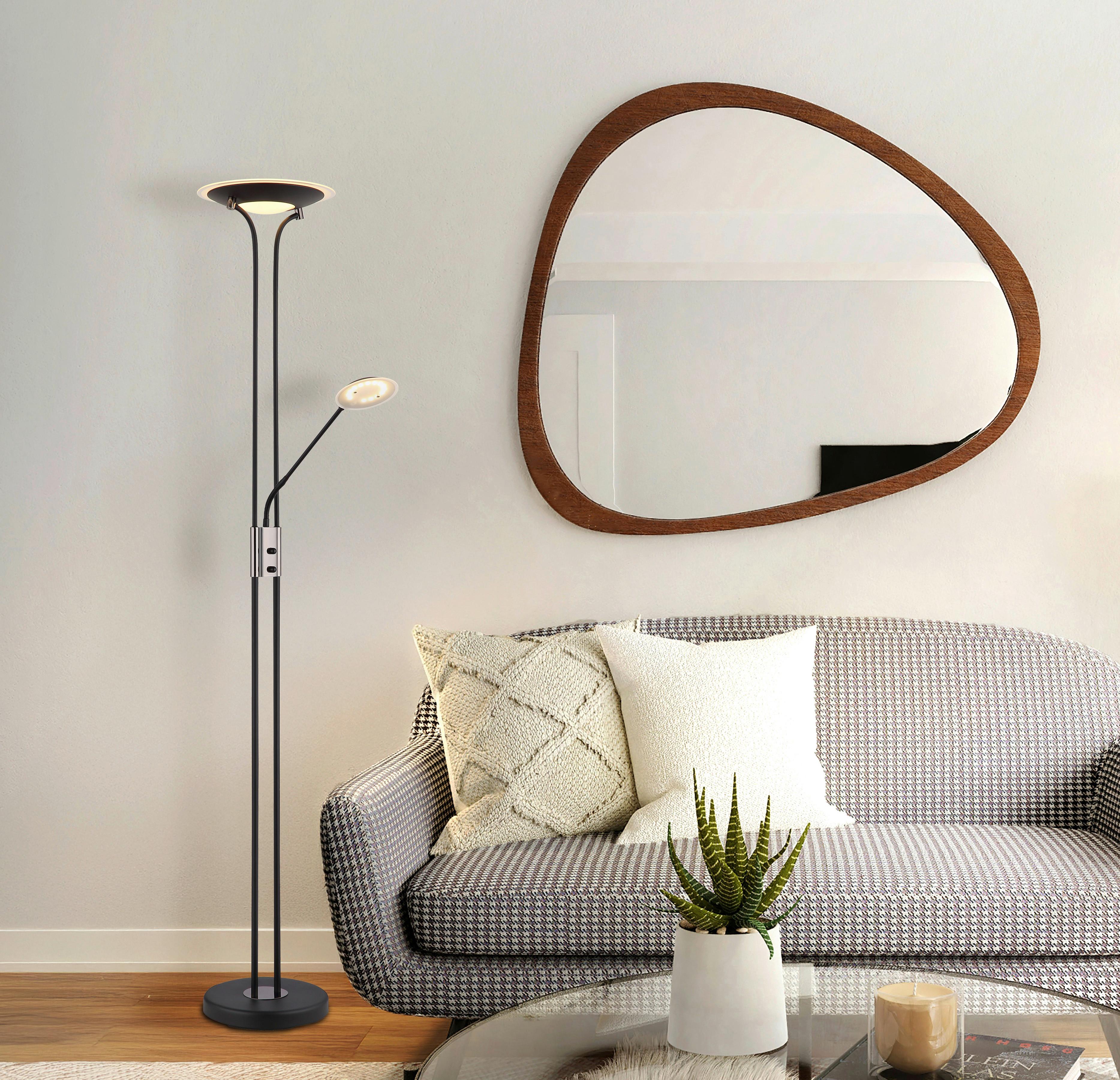 LED-Stehleuchte Tamika Schwarz Chromfarben D: 30 cm - Klar/Chromfarben, KONVENTIONELL, Glas/Kunststoff (30/180cm) - Globo