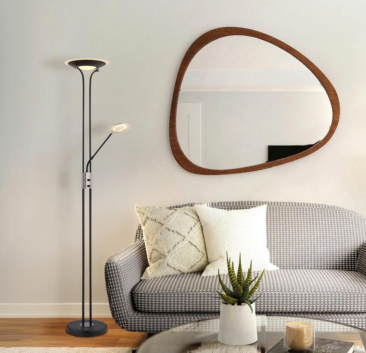 LED-Stehleuchte Tamika Schwarz Chromfarben D: 30 cm - Klar/Chromfarben, KONVENTIONELL, Glas/Kunststoff (30/180cm) - Globo