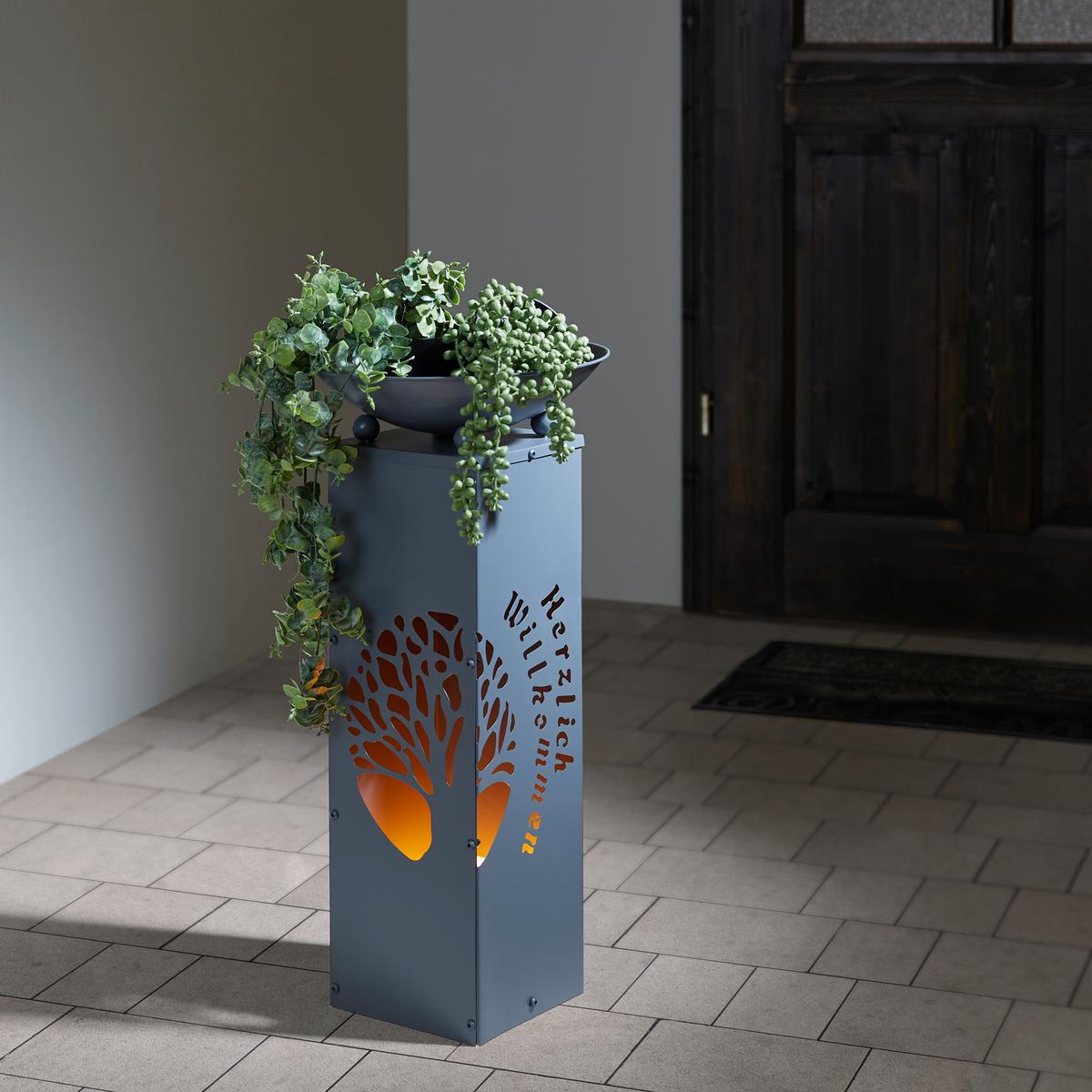 Led Dekosäule mit Schale Welcome H: 59 cm - Grau, Basics, Metall (28/28/59cm)