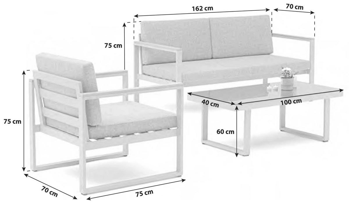 Loungegarnitur 4-Tlg. Marbella aus Metall/Glas mit Kissen - Weiß/Teakfarben, Basics, Glas/Metall (162/75/70cm)