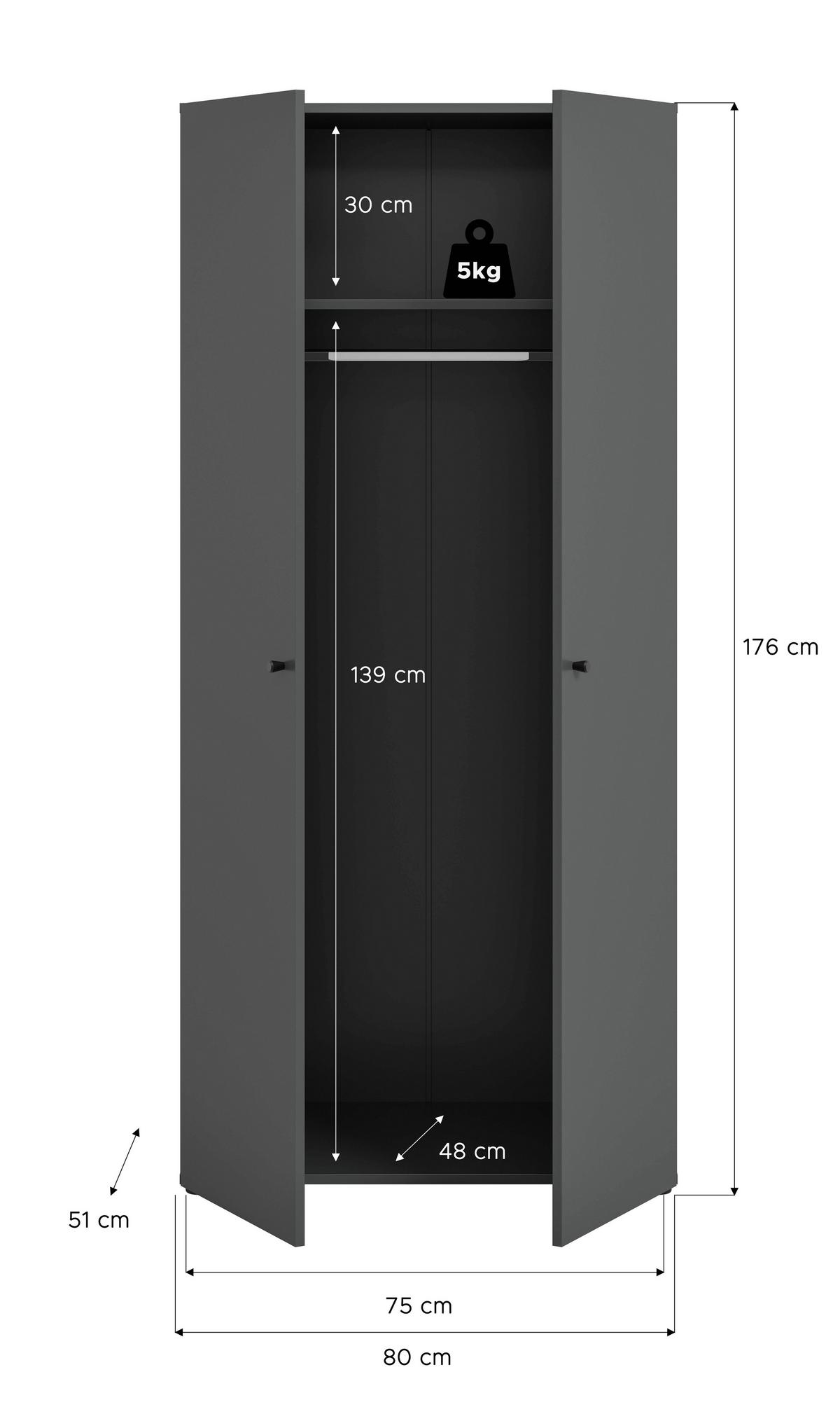 Drehtürenschrank Darwin, Anthrazit B: 80 Cm - Anthrazit, MODERN, Holzwerkstoff (80/176/51cm) - MID.YOU