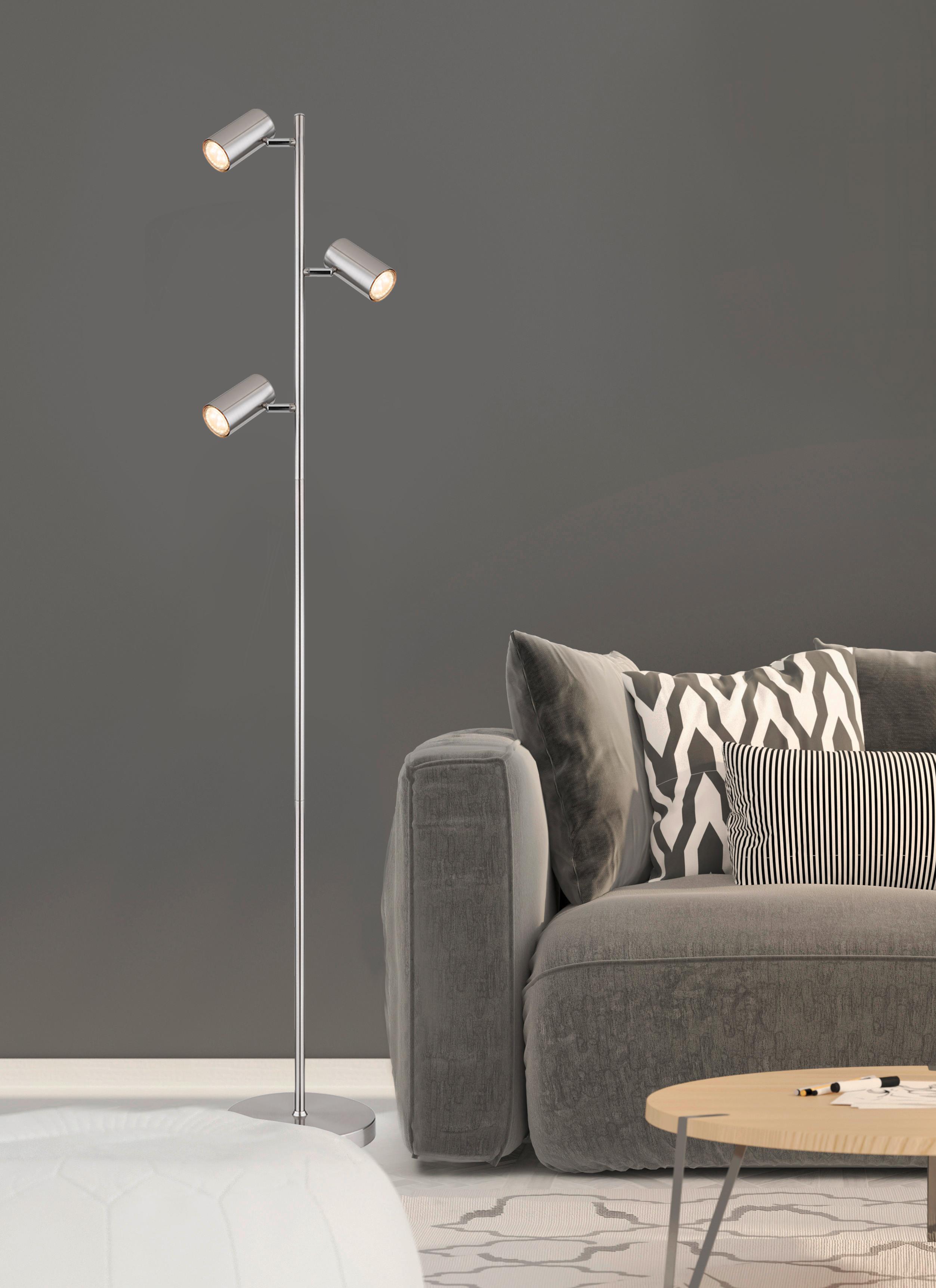 Stehlampe Nickelfarben verstellbare Spotlights - Nickelfarben, Design, Metall (25/23/154cm) - Globo