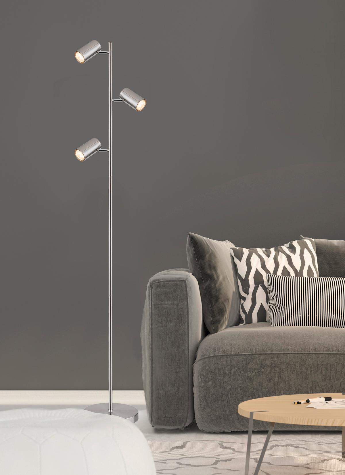 Stehlampe Nickelfarben verstellbare Spotlights - Nickelfarben, Design, Metall (25/23/154cm) - Globo
