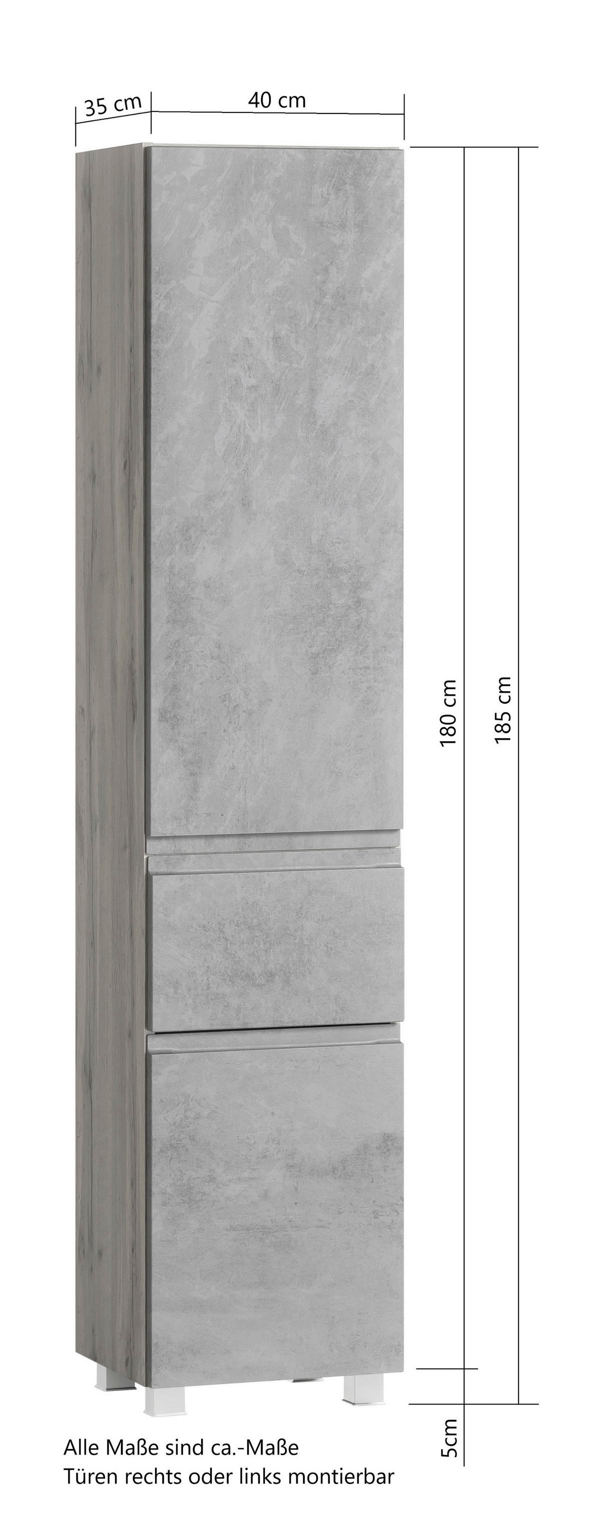 Hochschrank Varese B: 40 cm Hellgrau/Eiche Wotan - Eiche Wotan/Hellgrau, MODERN, Holzwerkstoff (40/180/35cm) - Held