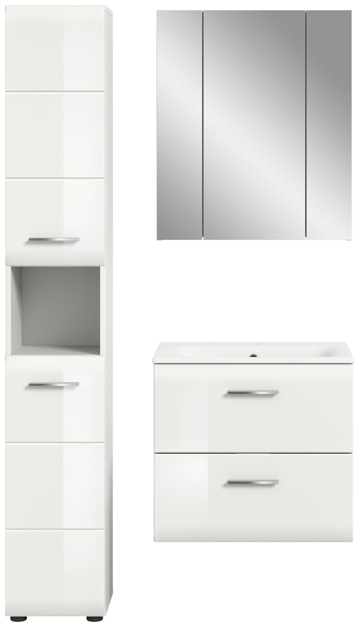 Badezimmer Ice Weiß/weiß Hg B: 90 Cm - Weiß Hochglanz/Schwarz, MODERN, Keramik/Holzwerkstoff (90/185/46cm) - MID.YOU