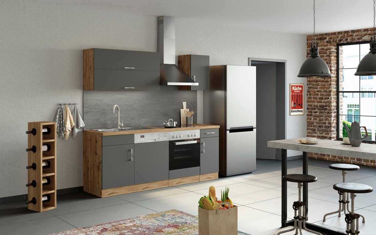 Küchenzeile Sorrento ohne Geräte B: 210 cm Anthrazit - Anthrazit/Eiche Wotan, MODERN, Holzwerkstoff (210cm) - Held