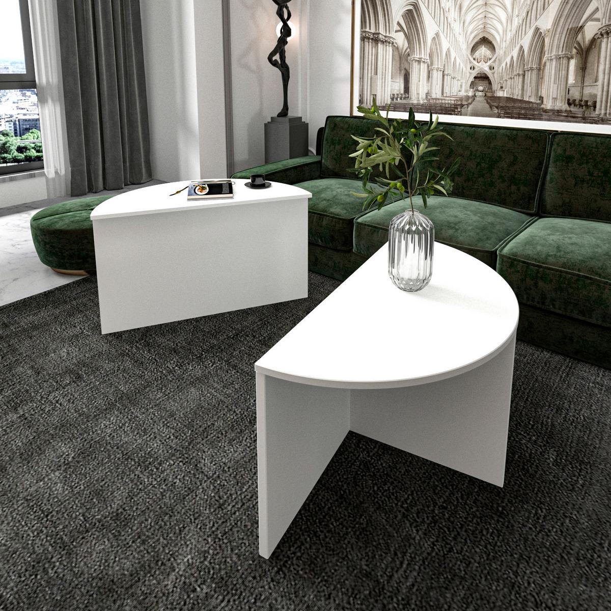 Couchtischset Dolunay Weiß 2-Teilig - Weiß, Design, Holzwerkstoff - Livetastic