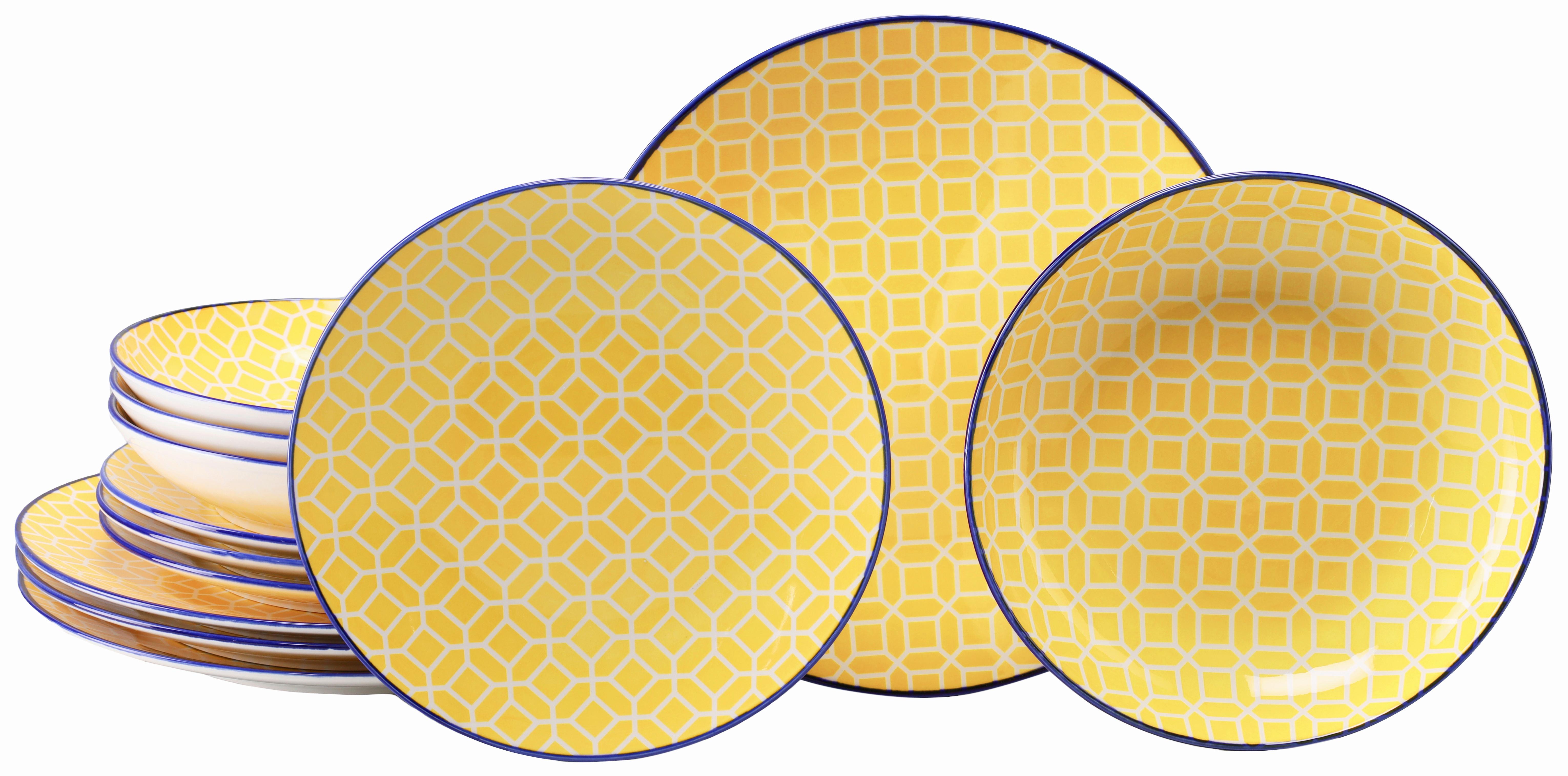 Tafelservice Keramik, Weiß/Currygelb,12--Teilig - Currygelb/Weiß, Basics, Keramik - Creatable