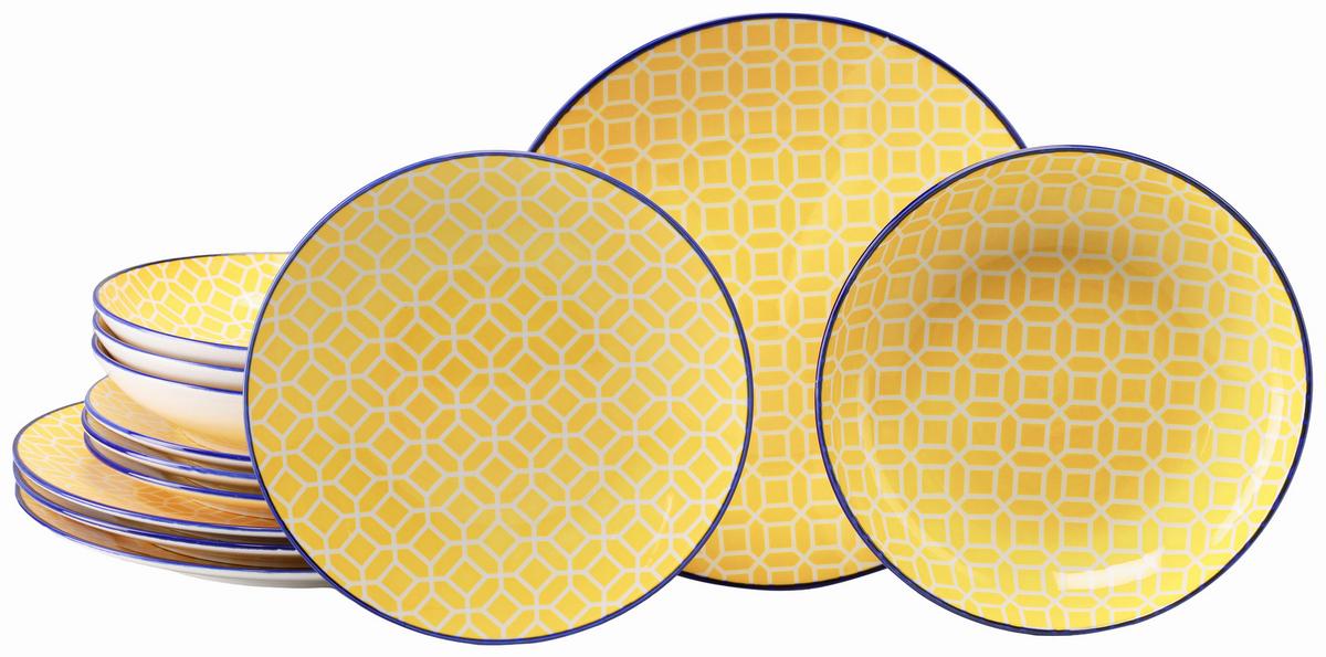 Tafelservice Keramik, Weiß/Currygelb,12--Teilig - Currygelb/Weiß, Basics, Keramik - Creatable