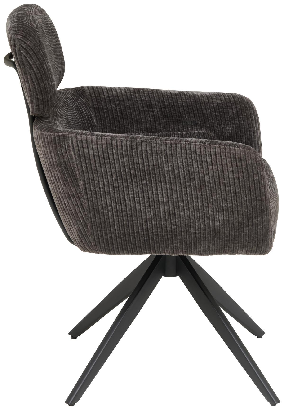 Armlehnstuhl Malte Cord Anthrazit, B: 60 cm - Anthrazit/Naturfarben, KONVENTIONELL, Holz/Textil (60/87,5/68cm) - Livetastic