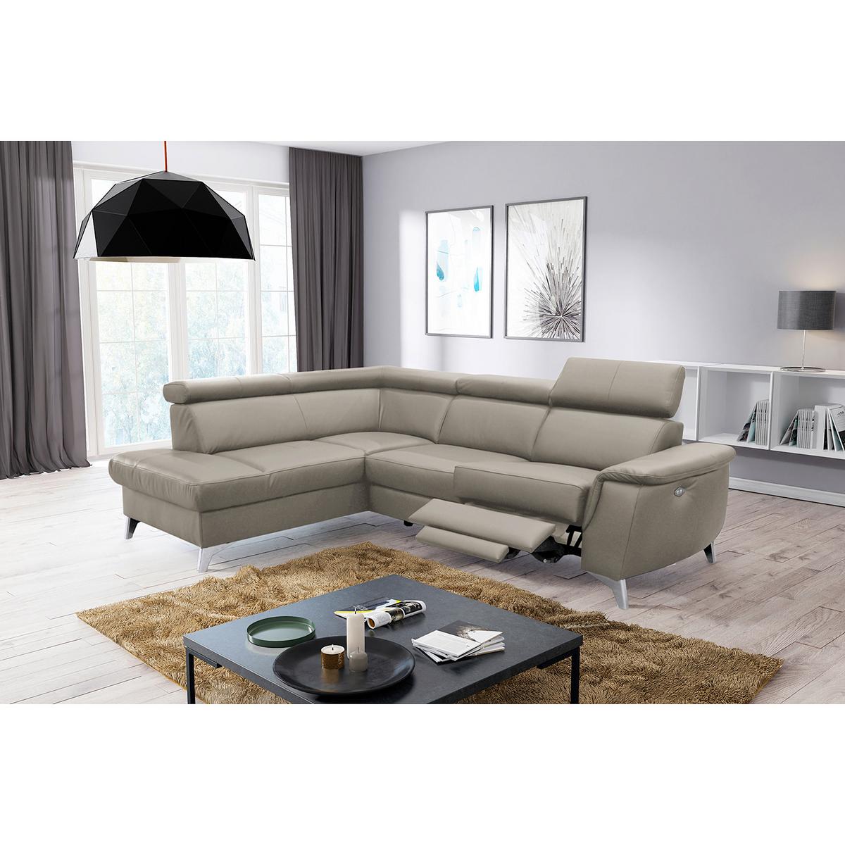 Ecksofa Lince Teilleder Schlammfarben 197x257 - Chromfarben/Schlammfarben, Design, Leder/Textil (197/257cm) - Livetastic