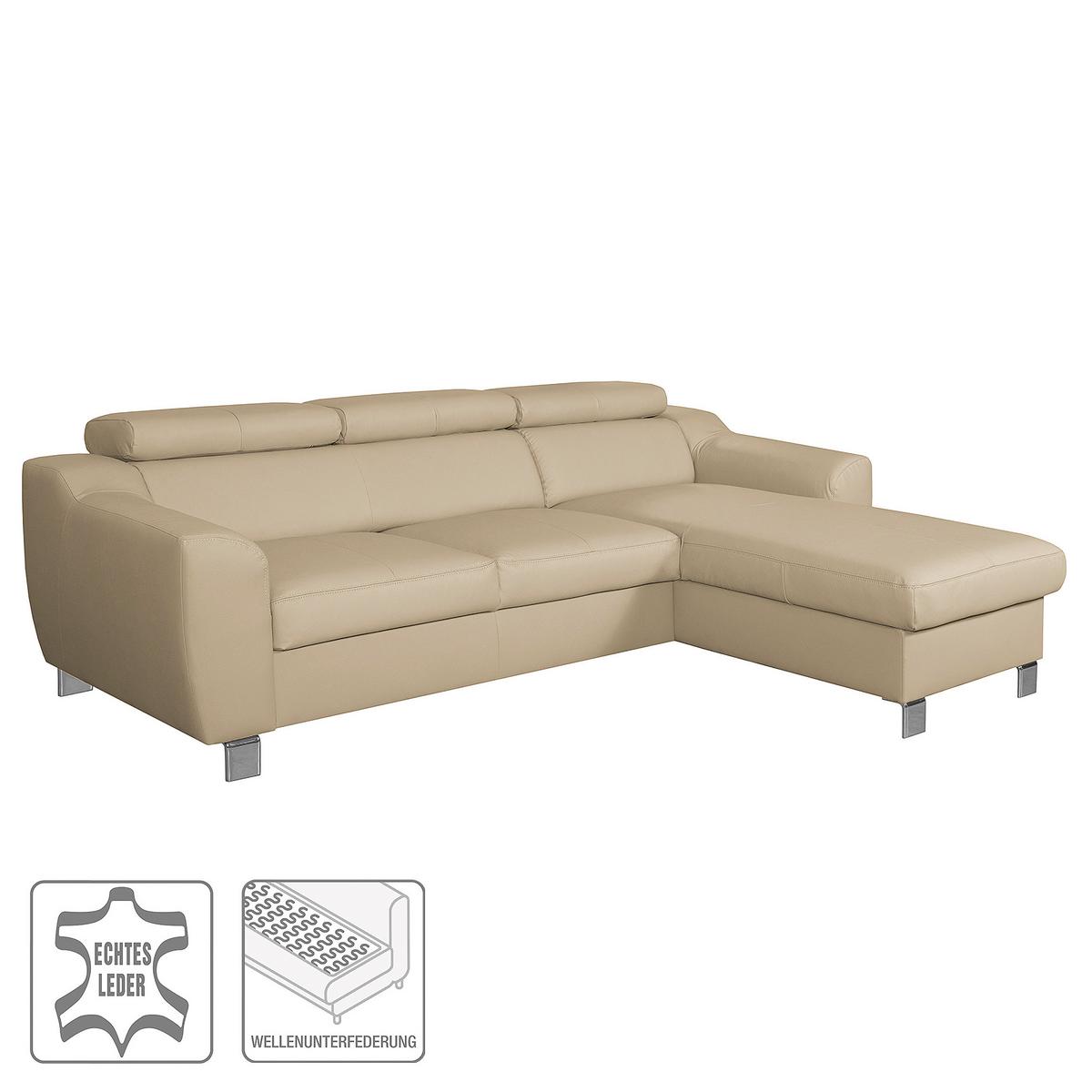 Ecksofa Aspen Lederlook Beige 242x176 Cm - Chromfarben/Beige, Design, Leder/Textil (242/176cm) - Livetastic