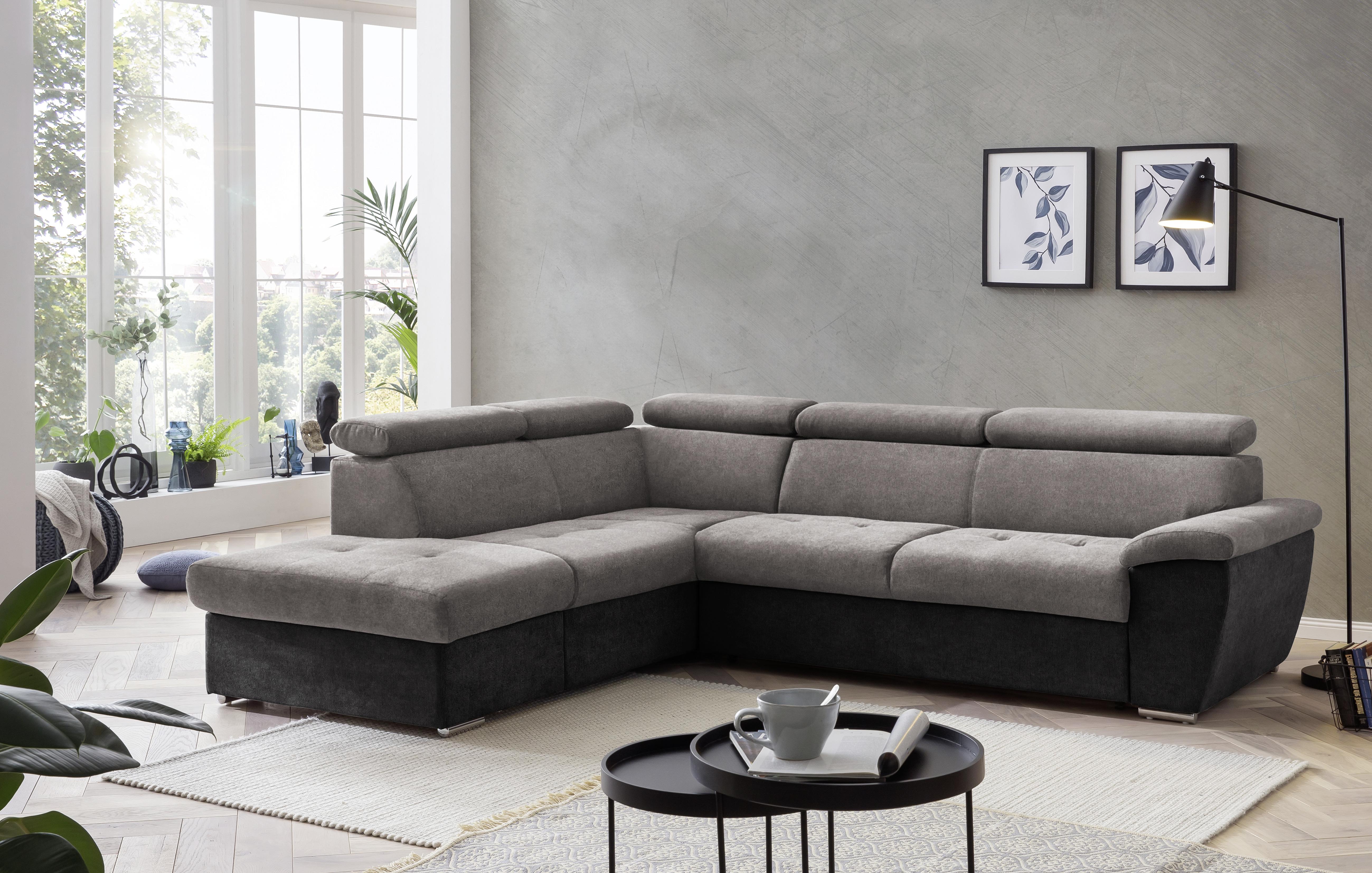 Ecksofa Mit Bettkasten Antero Kopfteile Verstellbar - Chromfarben/Schwarz, Design, Textil (216/262cm) - Livetastic