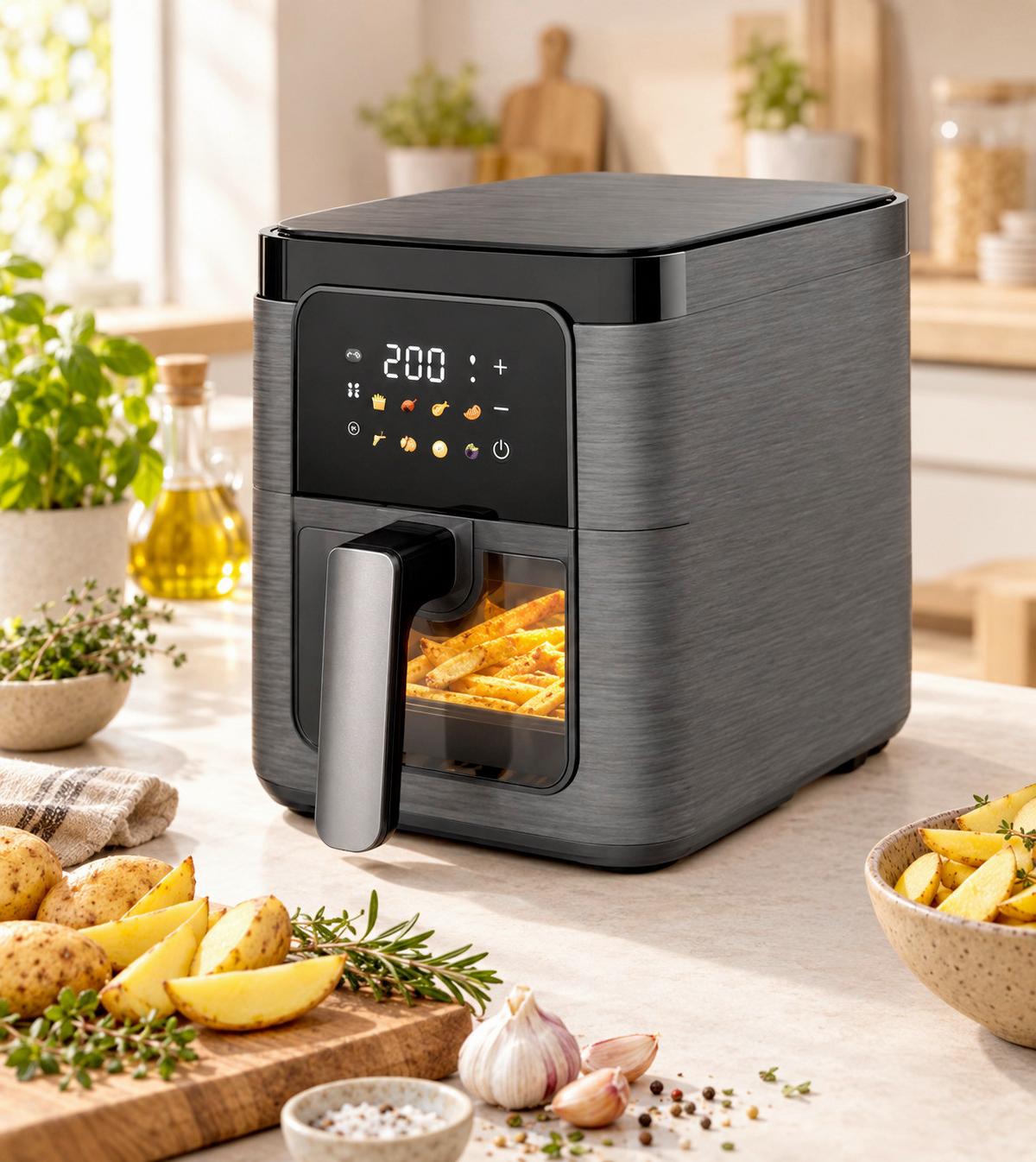 HEISSLUFTFRITTEUSE 1500W, 6 Liter - Schwarz, Trend, Glas/Kunststoff (22,7/45/28,3cm)