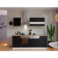 Küchenzeile Economy M. Geräten 220 Cm Schwarz/nussbaum Dekor - Nussbaumfarben/Schwarz, Basics, Holzwerkstoff (220cm) - Respekta