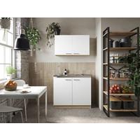 Miniküche Merle Weiß/Eiche Dekor B:100cm - Eichefarben/Weiß, Basics, Holzwerkstoff/Metall (100cm) - Respekta