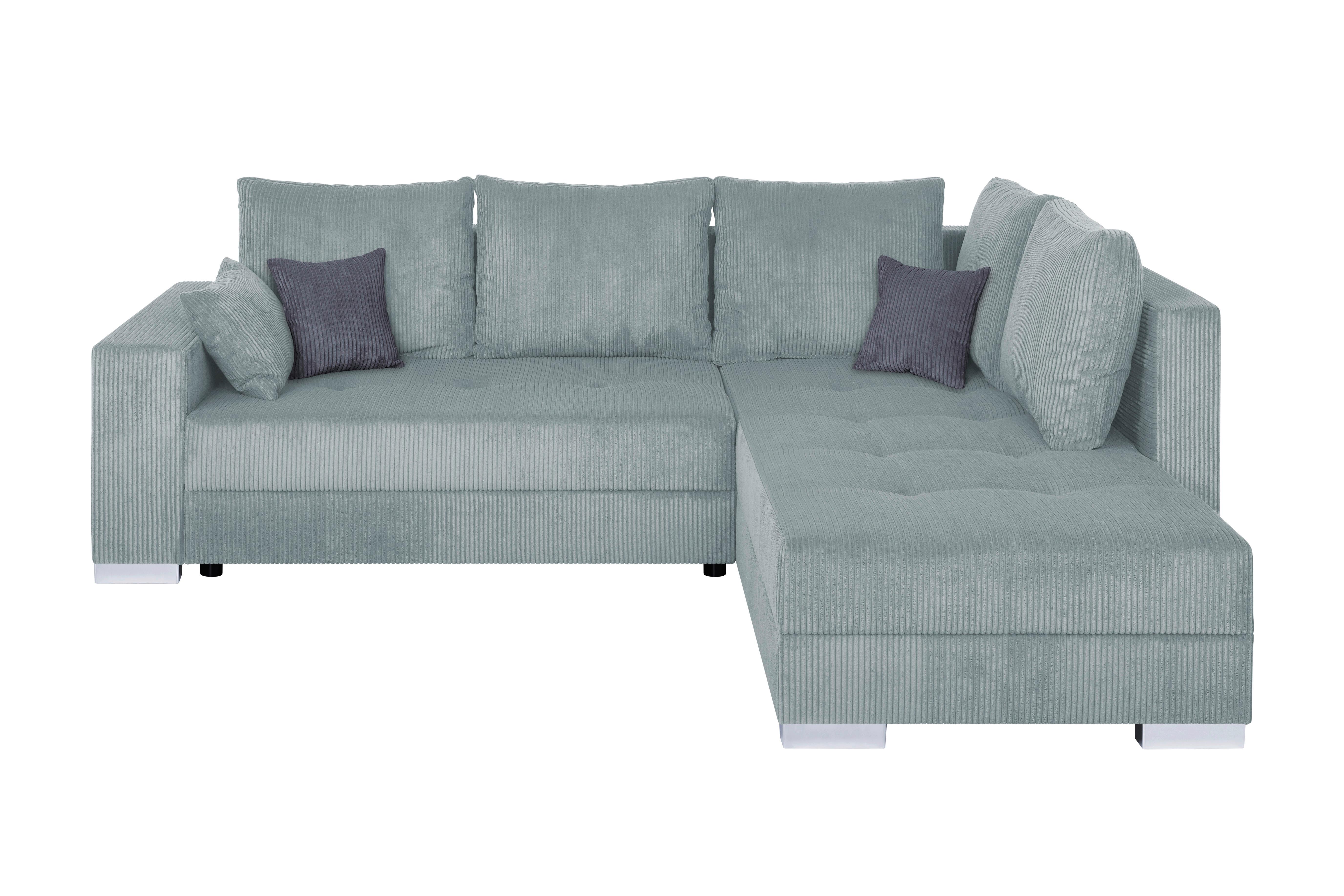 Ecksofa mit Schlaffunktion & Bettkasten Lars Mintgrün - Chromfarben/Dunkelgrau, Design, Holzwerkstoff/Textil (260/218cm) - P & B