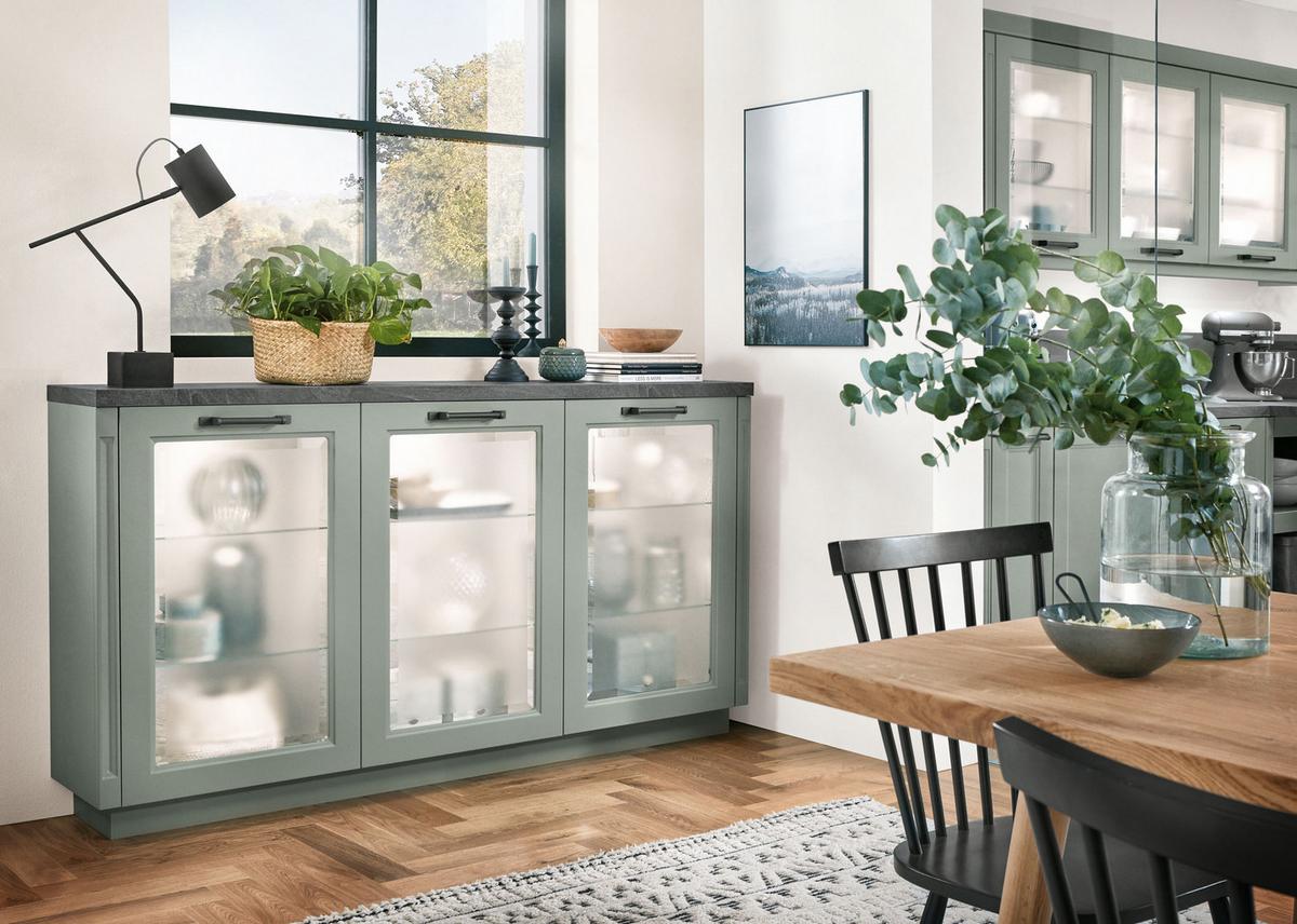 Einbauküche Columbia Frei Planbar Landhausstil - Schwarz/Grün, MODERN, Holzwerkstoff - Vertico