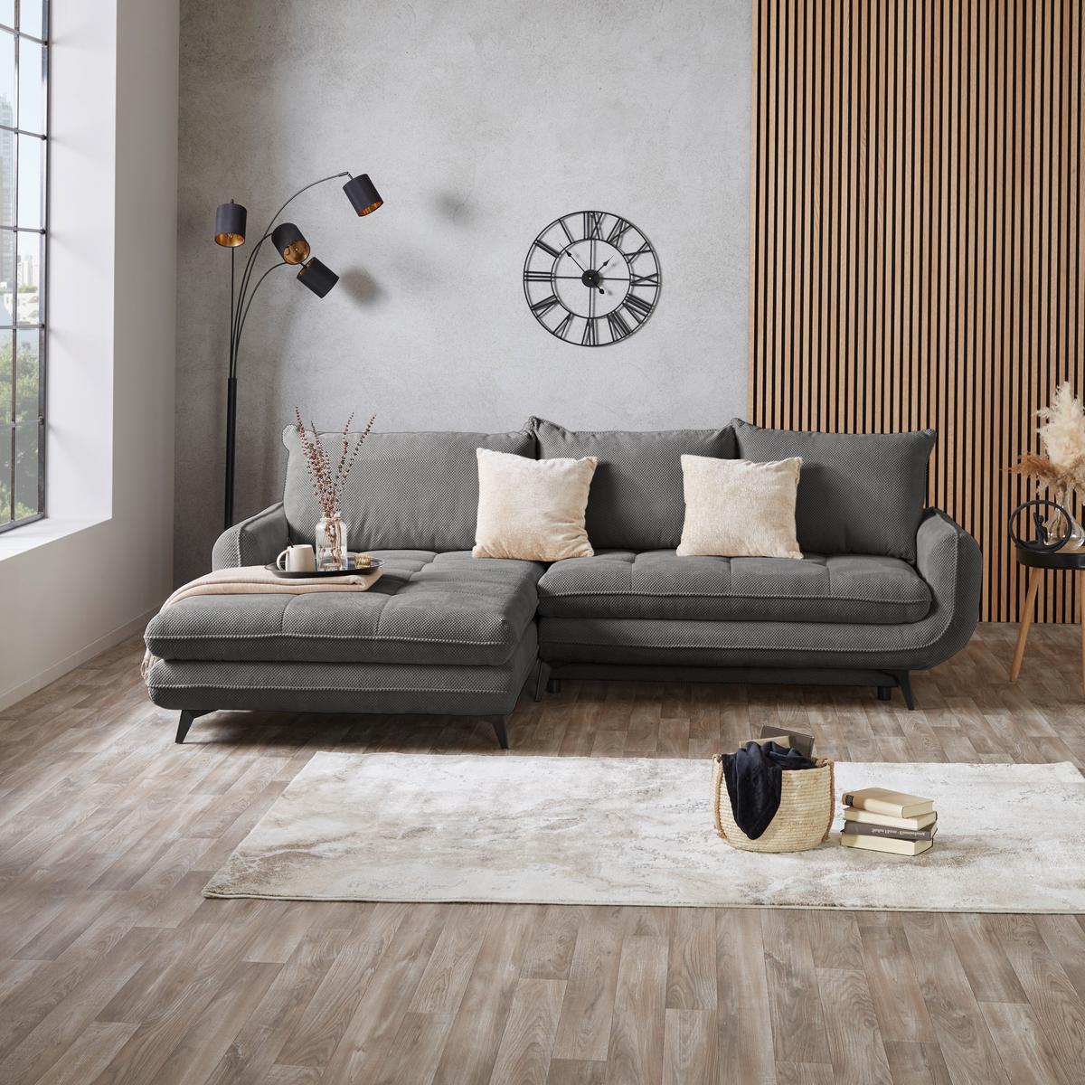 Ecksofa Wave - Schwarz/Grau, MODERN, Textil (189/266cm)