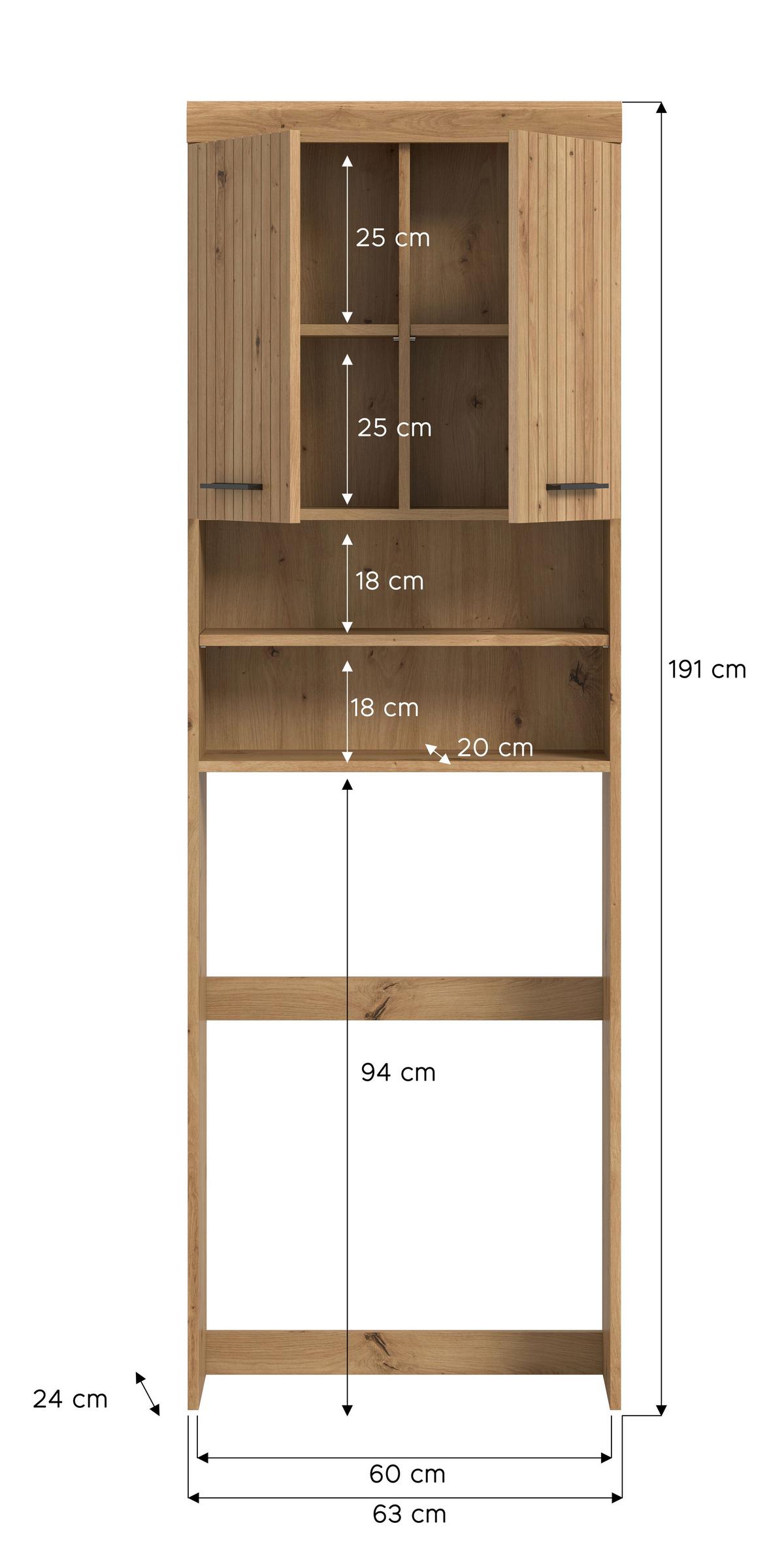 Waschmaschinenschrank Scout Eiche Artisan Dekor B: 63cm - Schwarz/Eiche Artisan, Trend, Holzwerkstoff (63/191/24cm) - MID.YOU