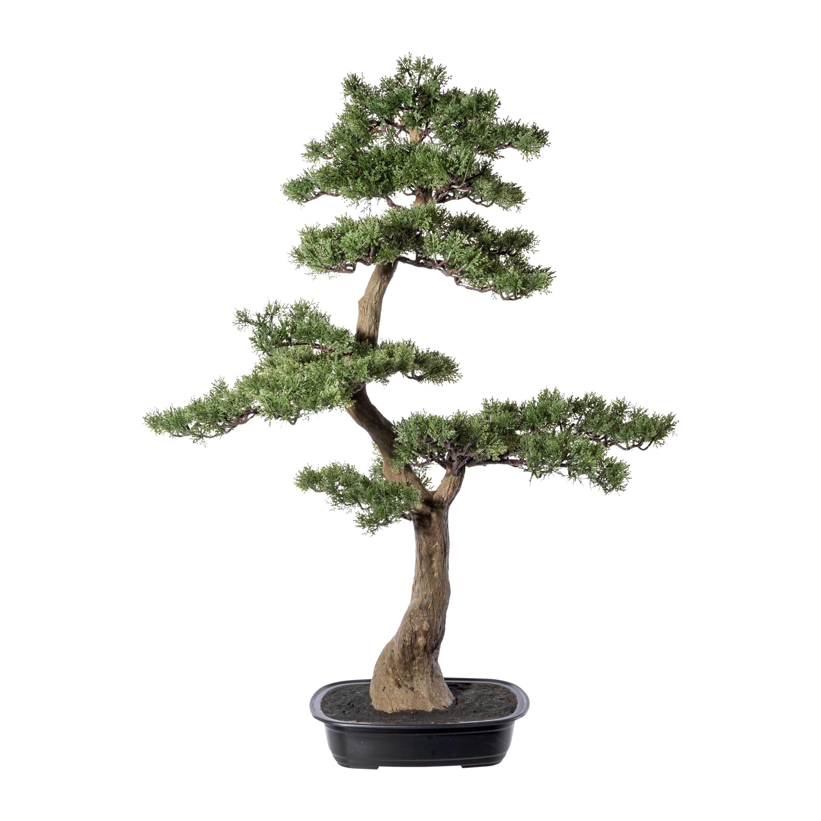 Kunstpflanze, Bonsai Grün, H: 100 cm - Schwarz/Braun, Design, Kunststoff (100cm) - P & B