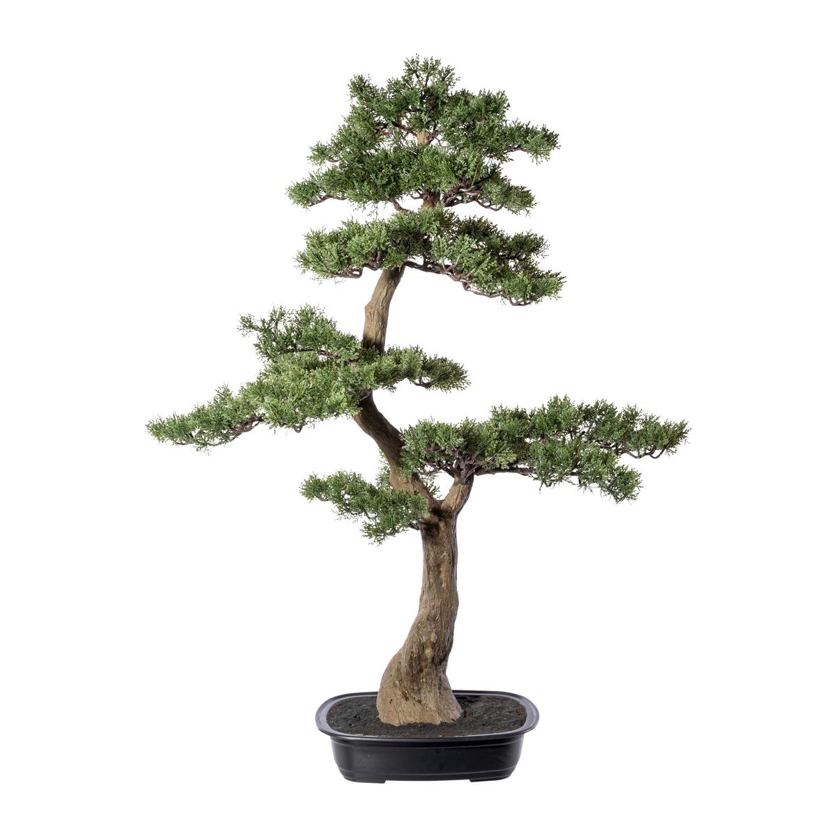 Kunstpflanze, Bonsai Grün, H: 100 cm - Schwarz/Braun, Design, Kunststoff (100cm) - P & B