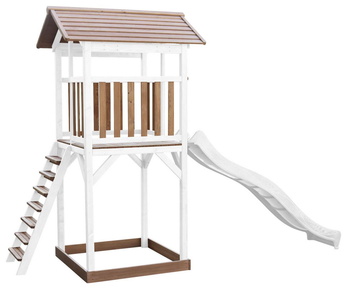 Spielturm A025.120.91 - Braun/Weiß, KONVENTIONELL, Holz/Kunststoff (111,2/241,9/349cm) - Ambia Garden