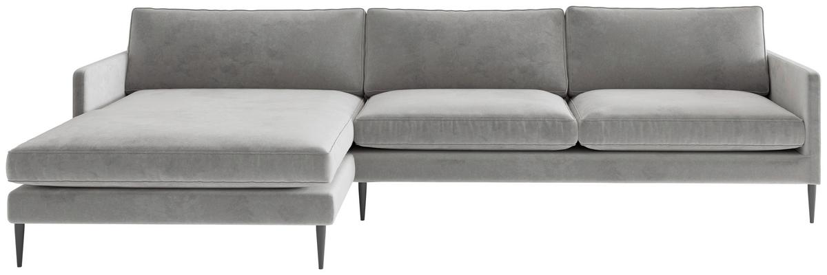 Ecksofa Justin - Edelstahlfarben/Hellgrau, Design, Textil/Metall (154/277cm) - Livetastic