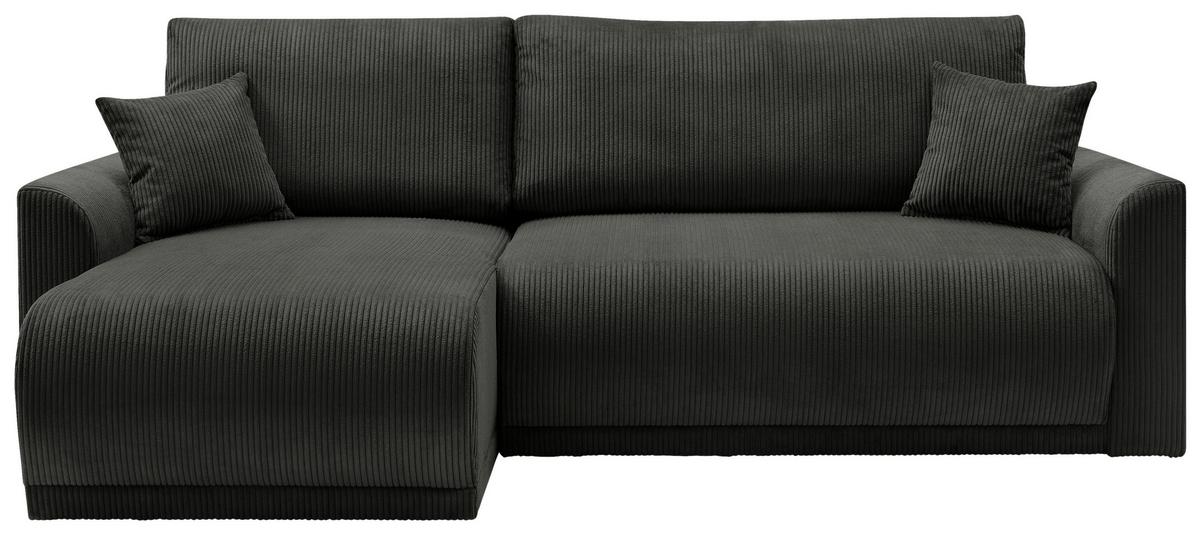 Rohová sedačka KIM L146, oboustranná, černý manšestr - černá, Moderní, dřevo (233/146cm)