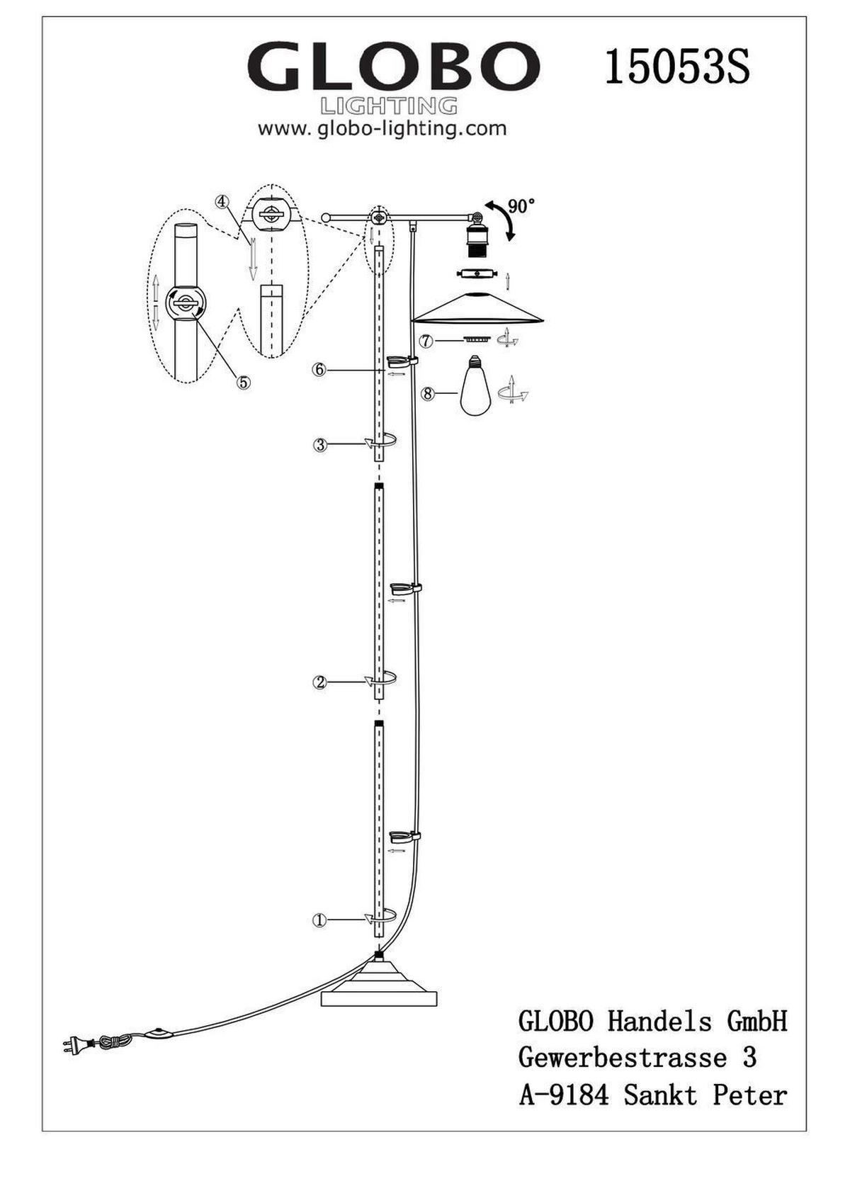 Állólámpa Lenius - fekete, Lifestyle, fém - Globo