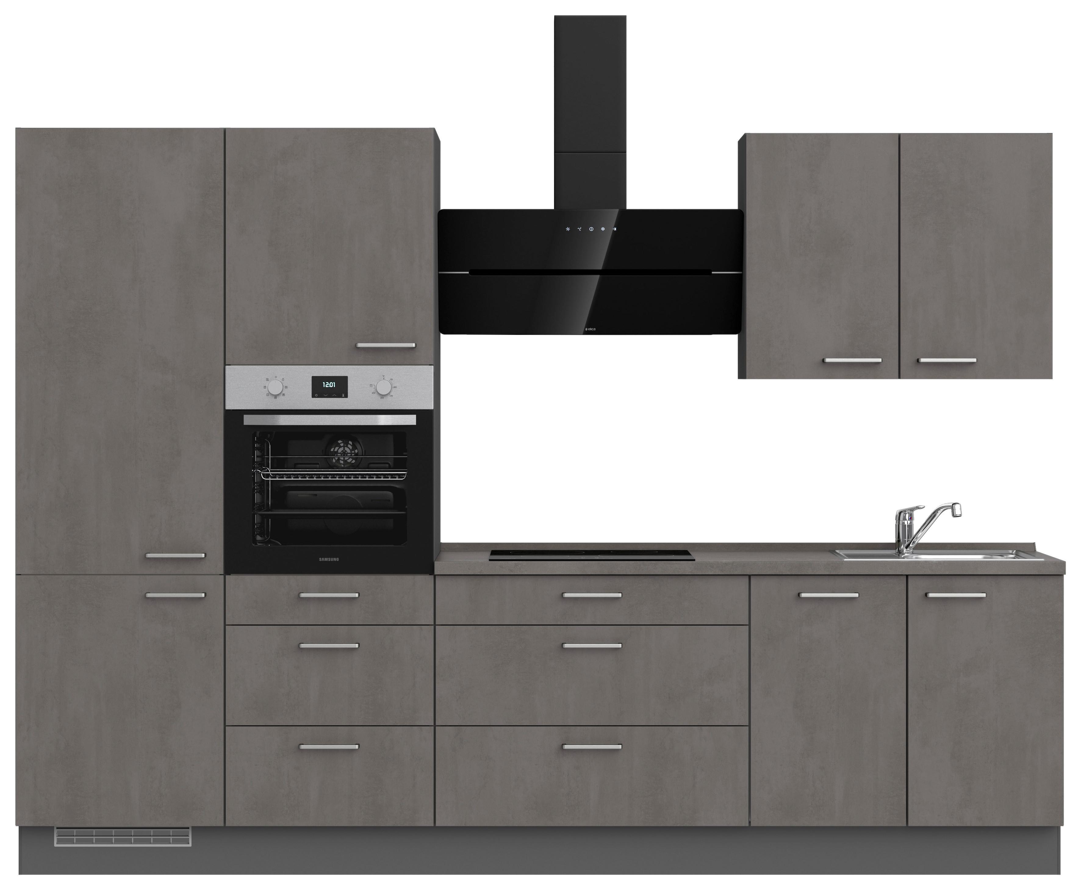 Kuchynská linka 300 cm, bridl.šedý betón/bridl.šedá - farba ušľachtilej ocele/bridlicová, Modern, kov/kompozitné drevo (300cm) - Nobilia