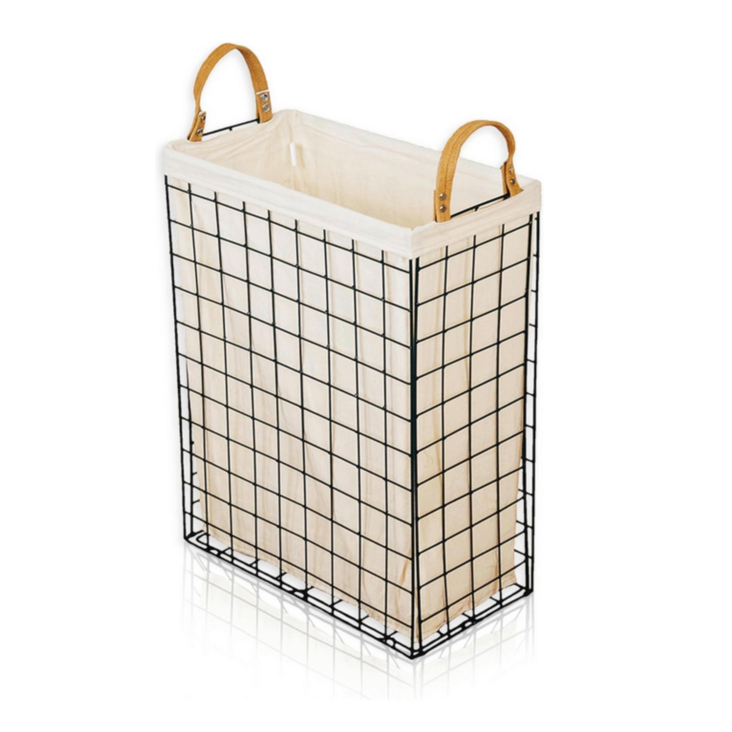 Wäschesammler Nischenkorb, B: 23,5 cm - Creme/Schwarz, Basics, Metall (44,5/23,5/60cm)