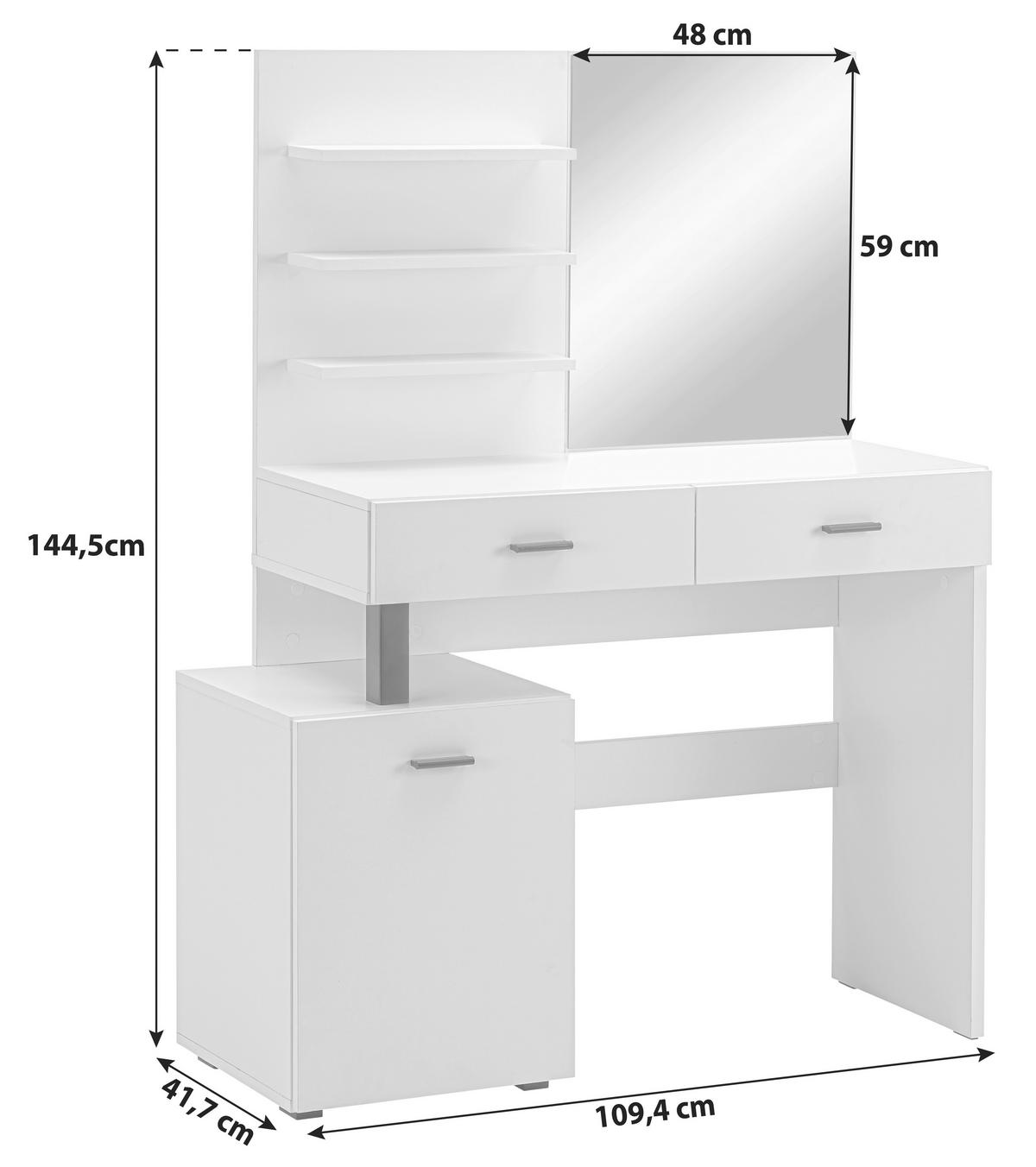 Schminktisch Weiß B: 109,4 cm mit Stauraum - Schwarz/Weiß, MODERN, Holzwerkstoff (109,4/144,5/41,7cm)