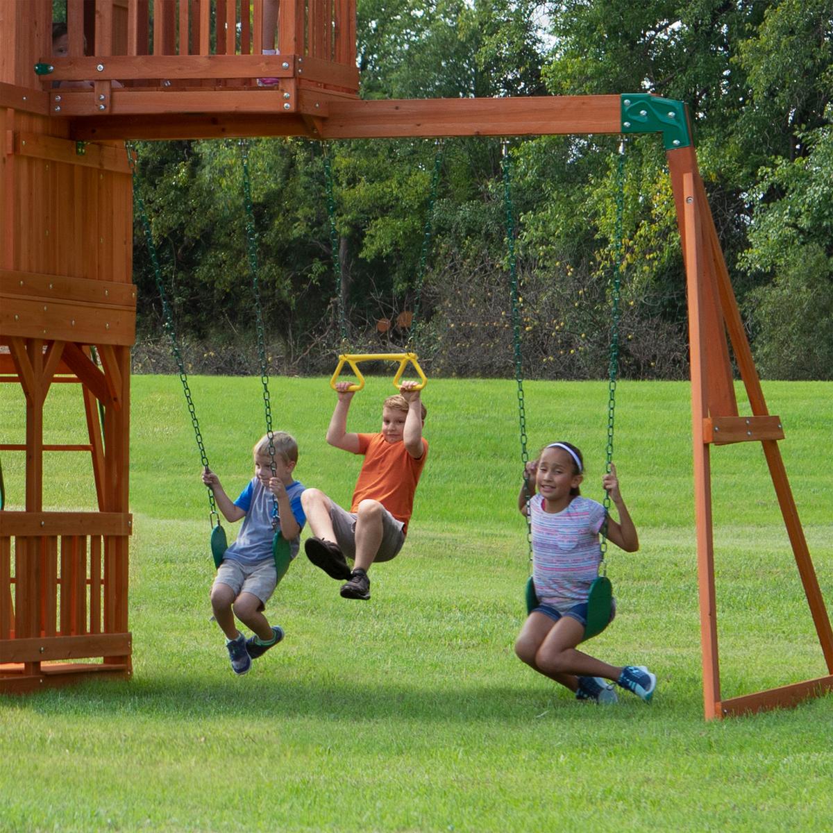 Spielturm Skyfort Ii - Braun/Grün, KONVENTIONELL, Holz (670/380/510cm) - Ambia Garden