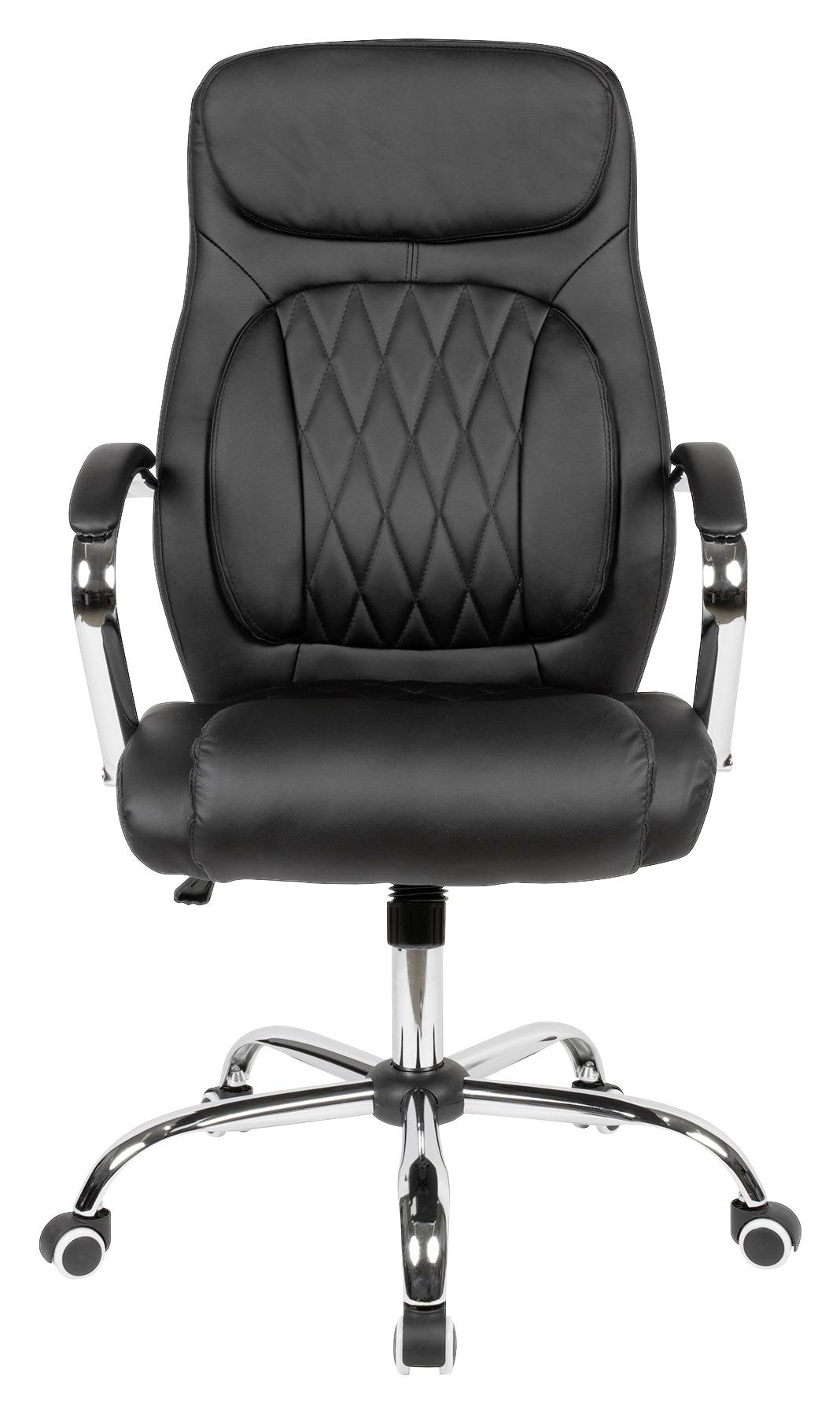 Chefsessel Lederlook Schwarz mit Armlehnen + Wippfunktion - Chromfarben/Schwarz, MODERN, Kunststoff/Textil (70/113/70cm) - MID.YOU