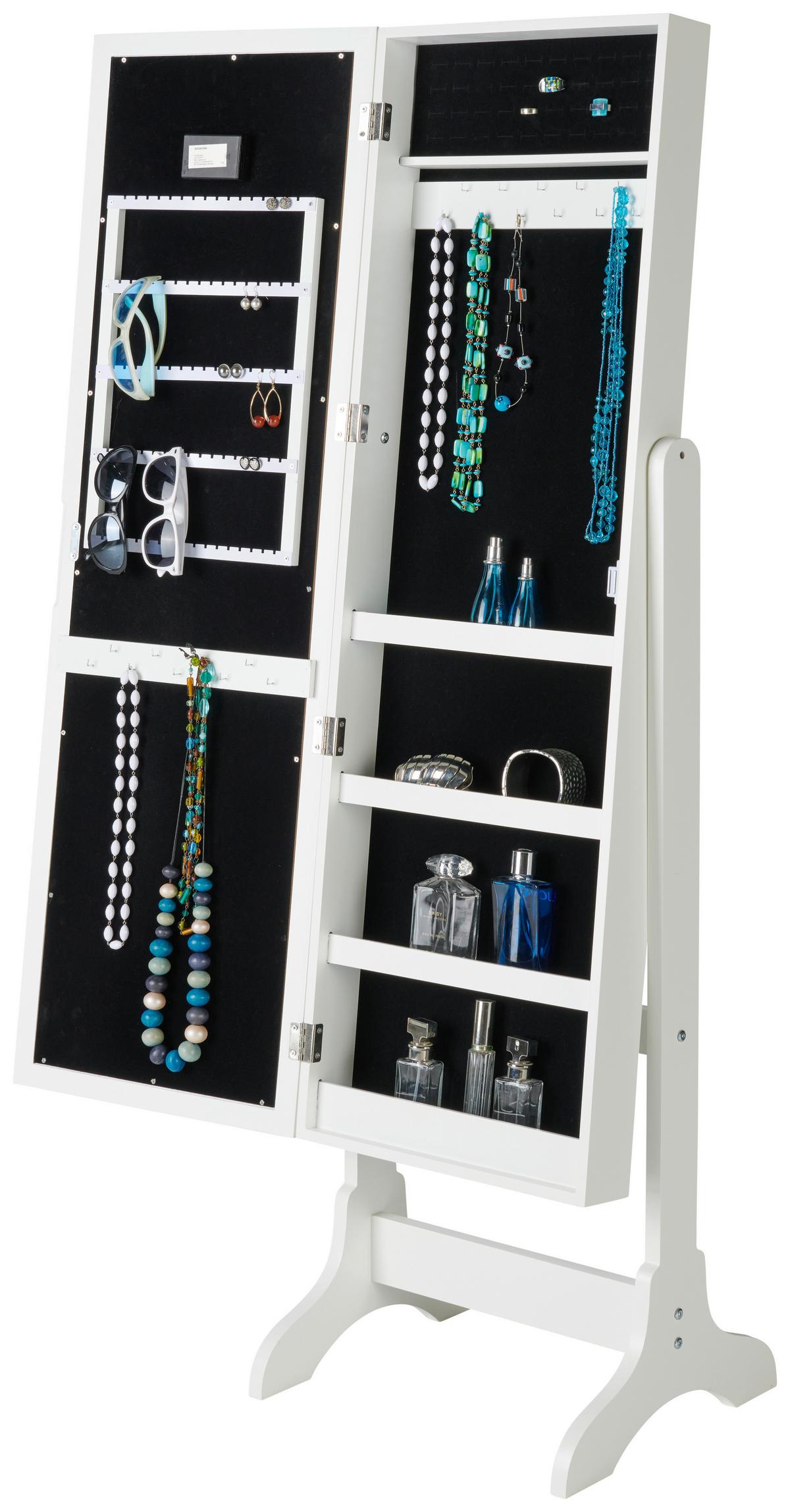 Schmuckschrank Miri Weiß H: 148 Cm Stehend, Spiegel + Led - Weiß, MODERN, Glas/Holzwerkstoff (41/148/37cm)