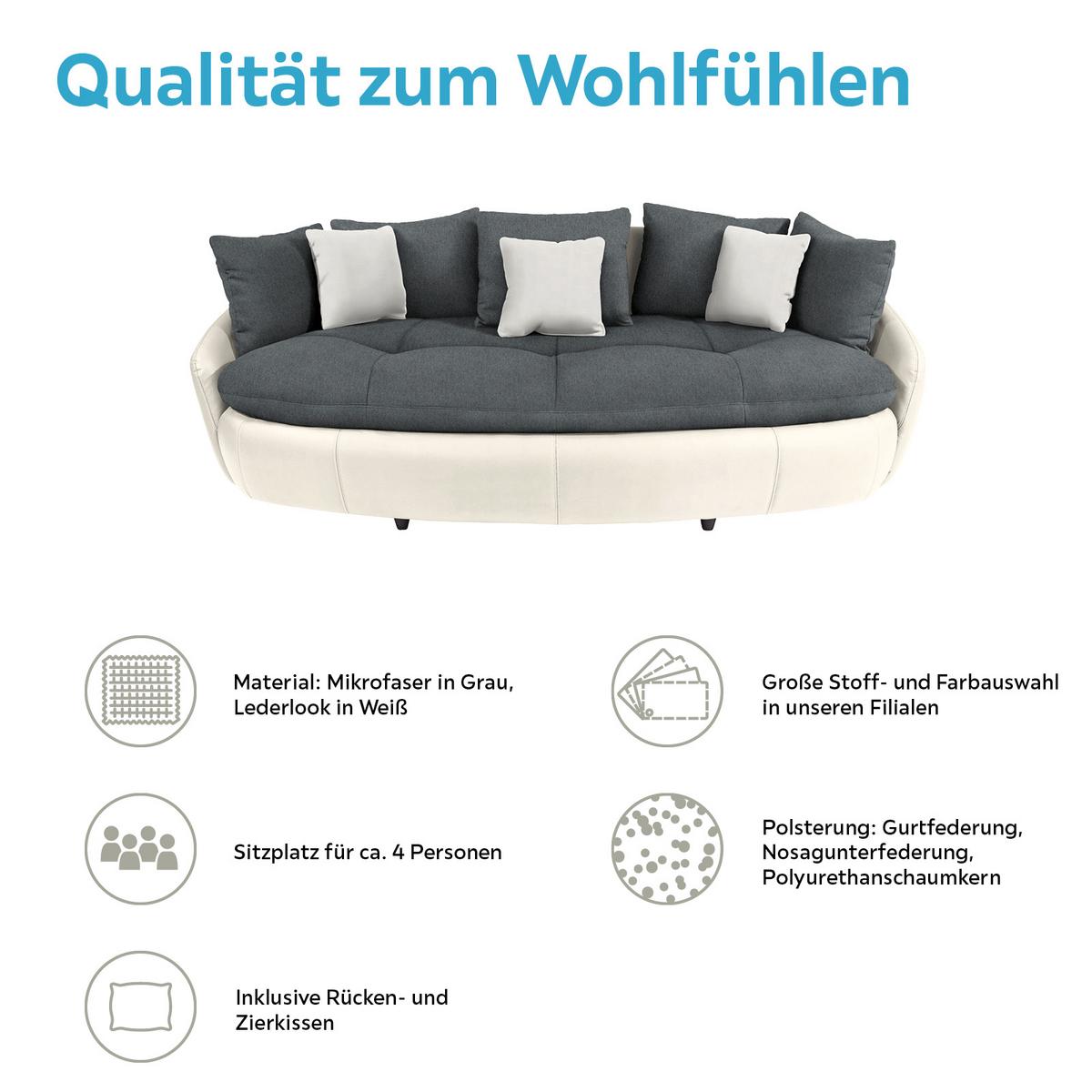 Megasofa Mit Kissen Aruba, Mikrofaser/lederlook - Schwarz/Weiß, LIFESTYLE, Textil (238/80/140cm)