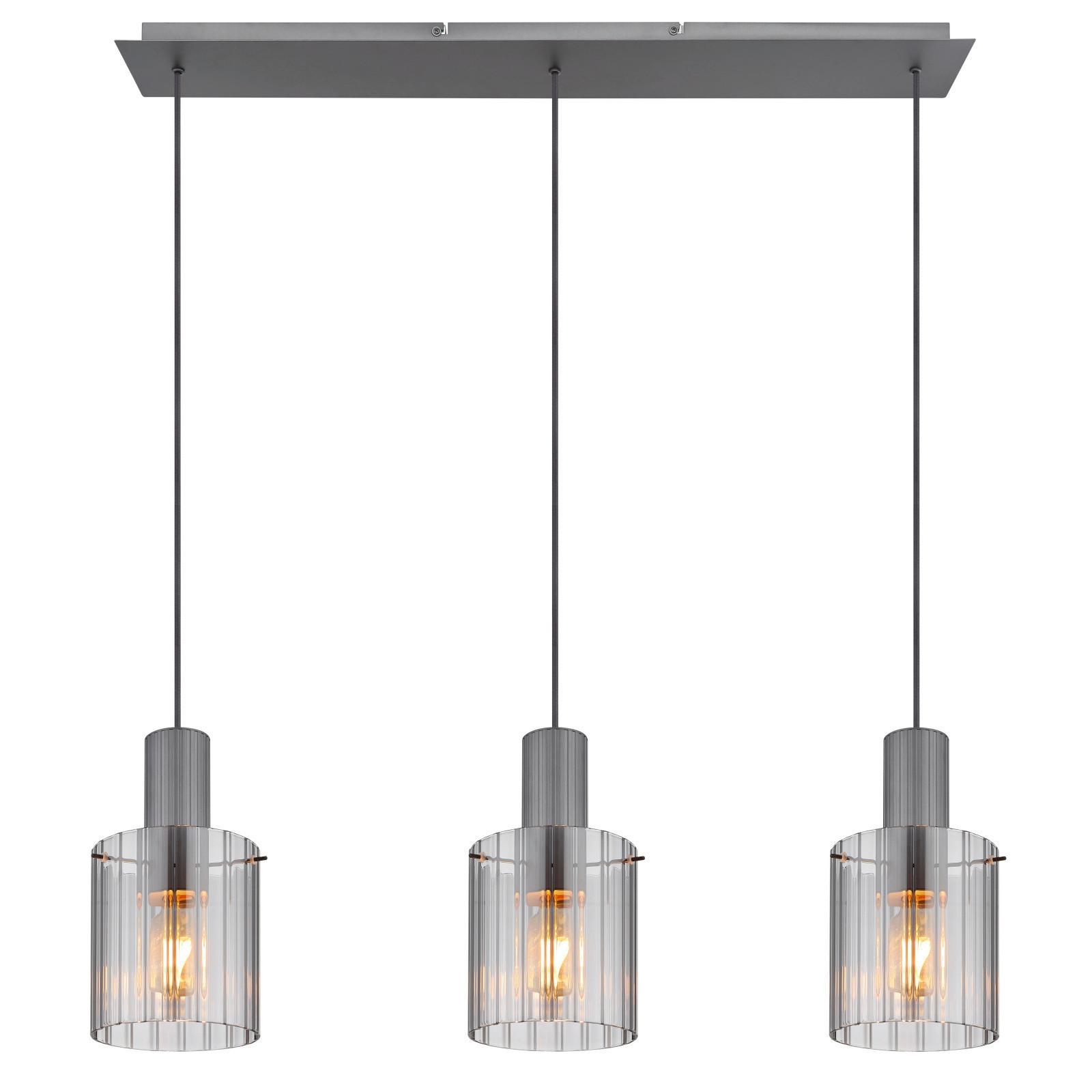 Hängeleuchte 15904-3h - Dunkelgrau, Design, Glas/Metall (98/18/120cm) - Globo