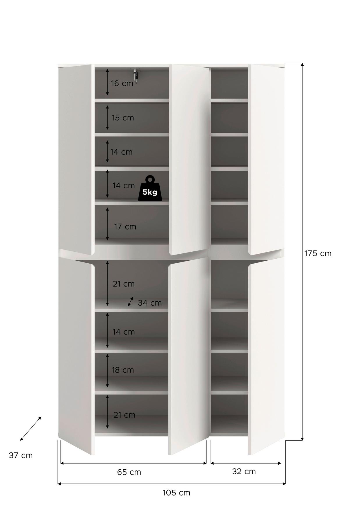Garderobenschrank Scarpa, Weiß B: 105 Cm - Schwarz/Weiß, Design, Holzwerkstoff (105/175/37cm) - Livetastic