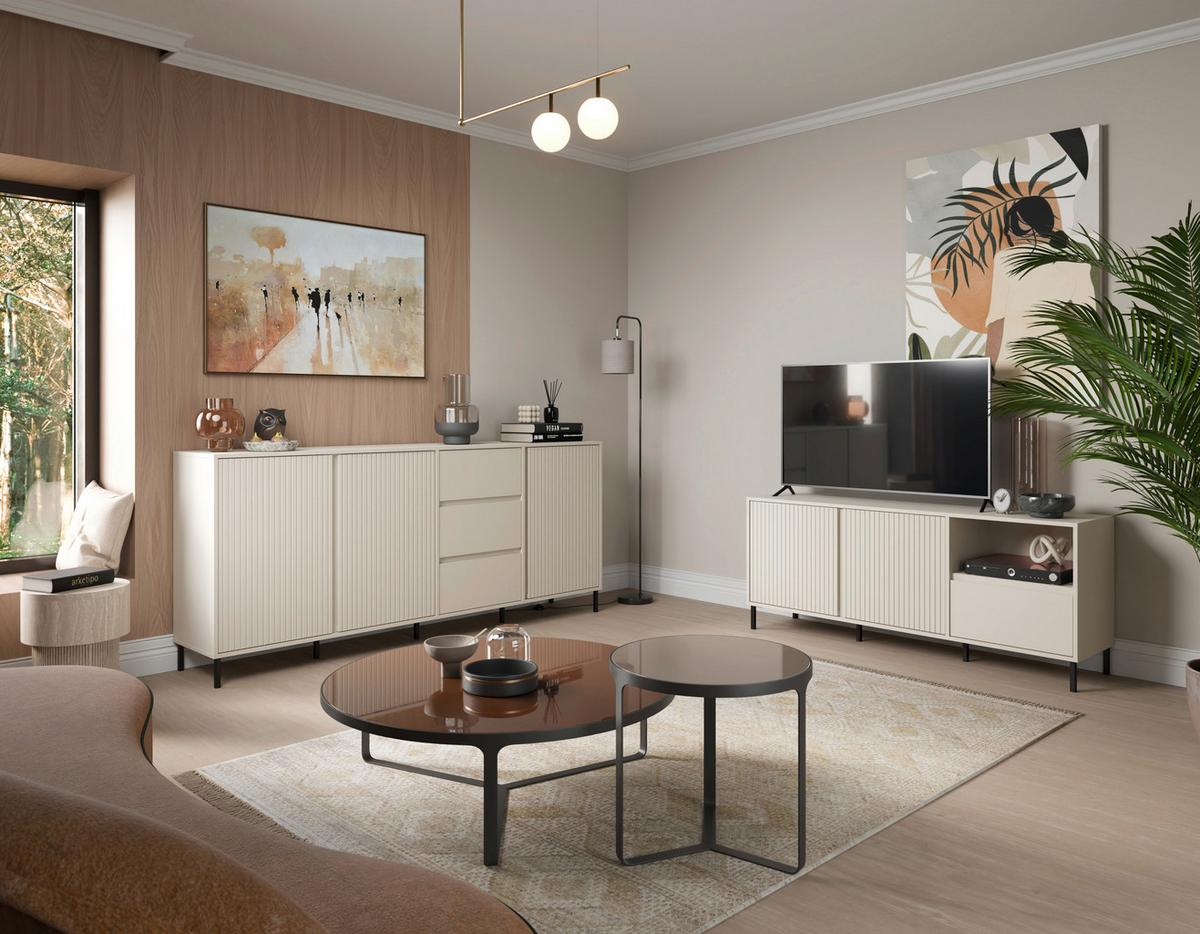Tv-element Avenale Kaschmir B: 157,8 Cm - Kaschmir/Schwarz, Trend, Holzwerkstoff (157,8/65,4/40cm)