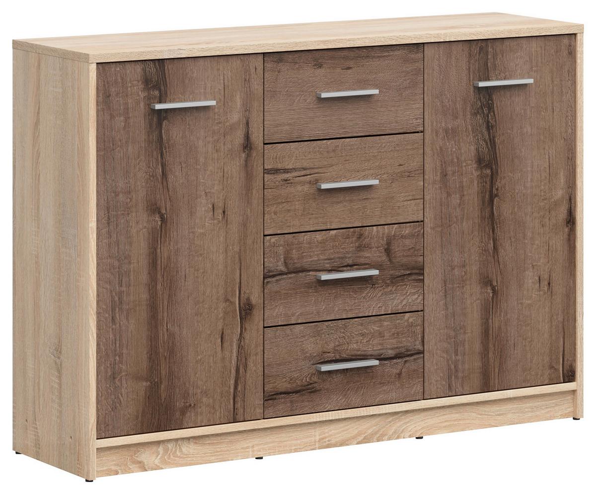 Kommode Nepo Plus Chest Of Drawers - Eichefarben/Schwarz, Design, Holzwerkstoff (118,5/84/34cm)