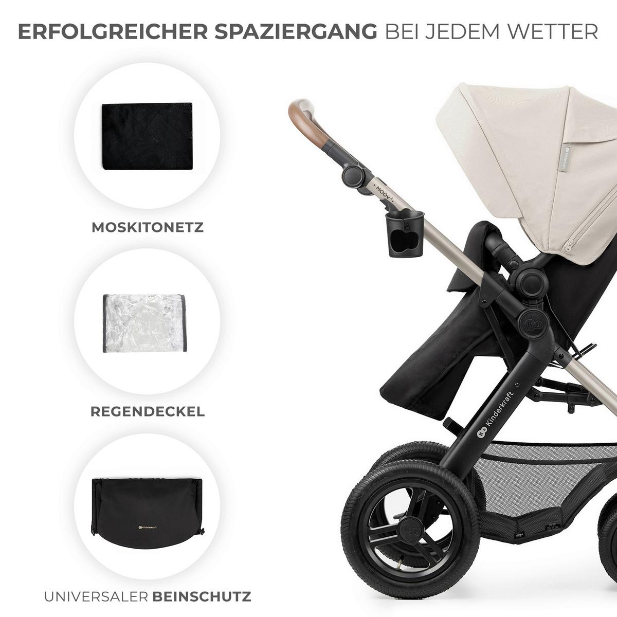 Kinderwagenset schwarz/grau 7 tlg. - Greige/Goldfarben, Basics, Textil/Metall (86,5/86,5/106cm) - Kinderkraft